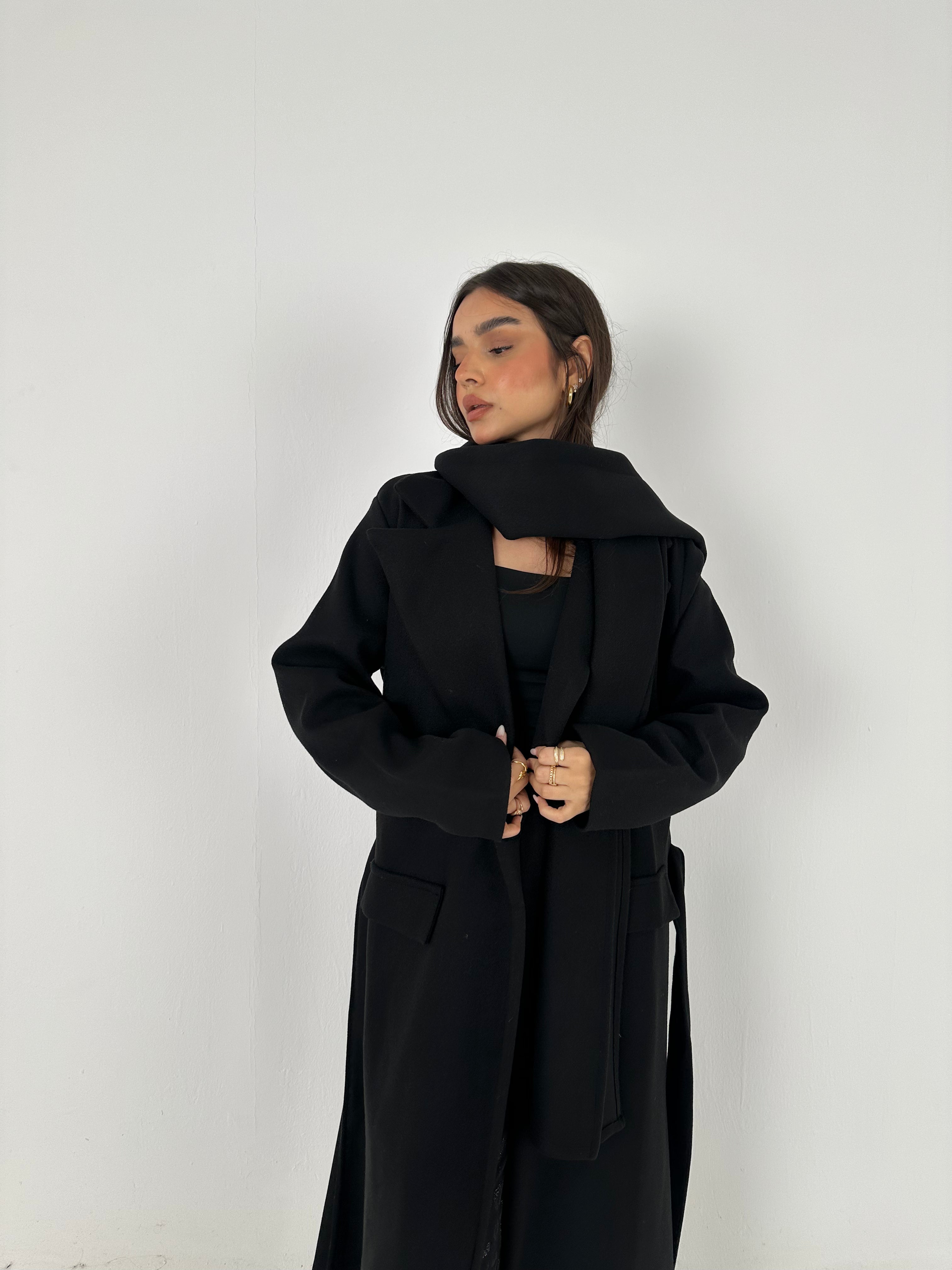 Wool Blend Coat with Scarf