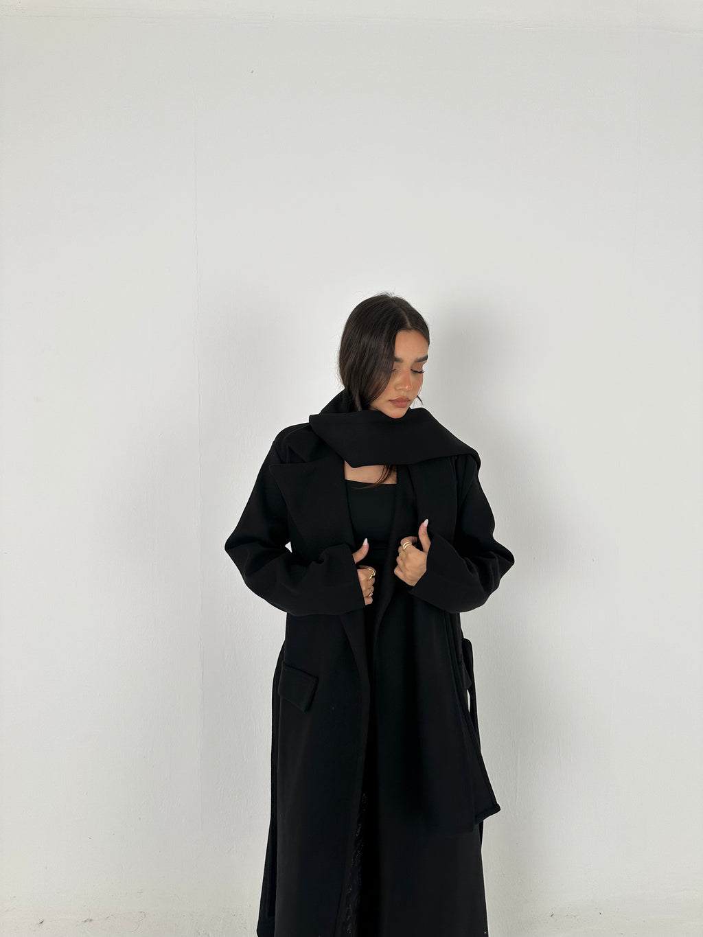 Wool Blend Coat with Scarf