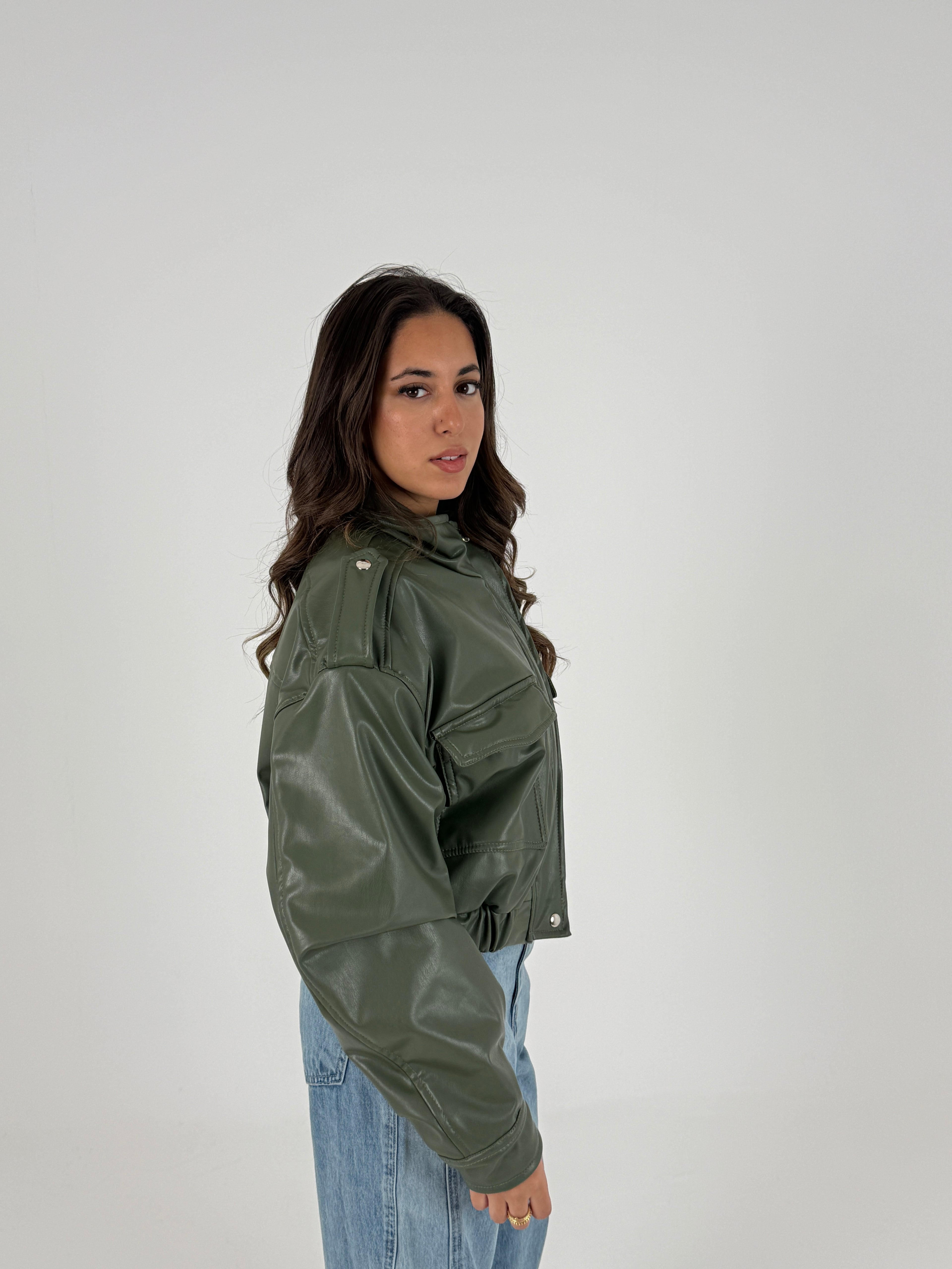 Cropped Faux Leather Jacket