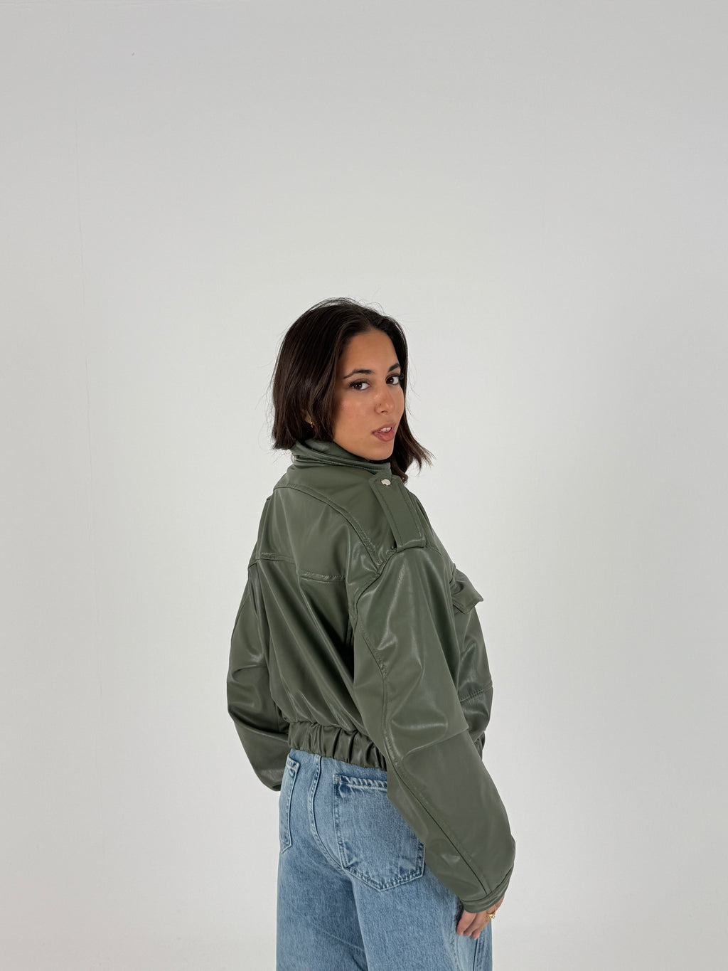 Cropped Faux Leather Jacket