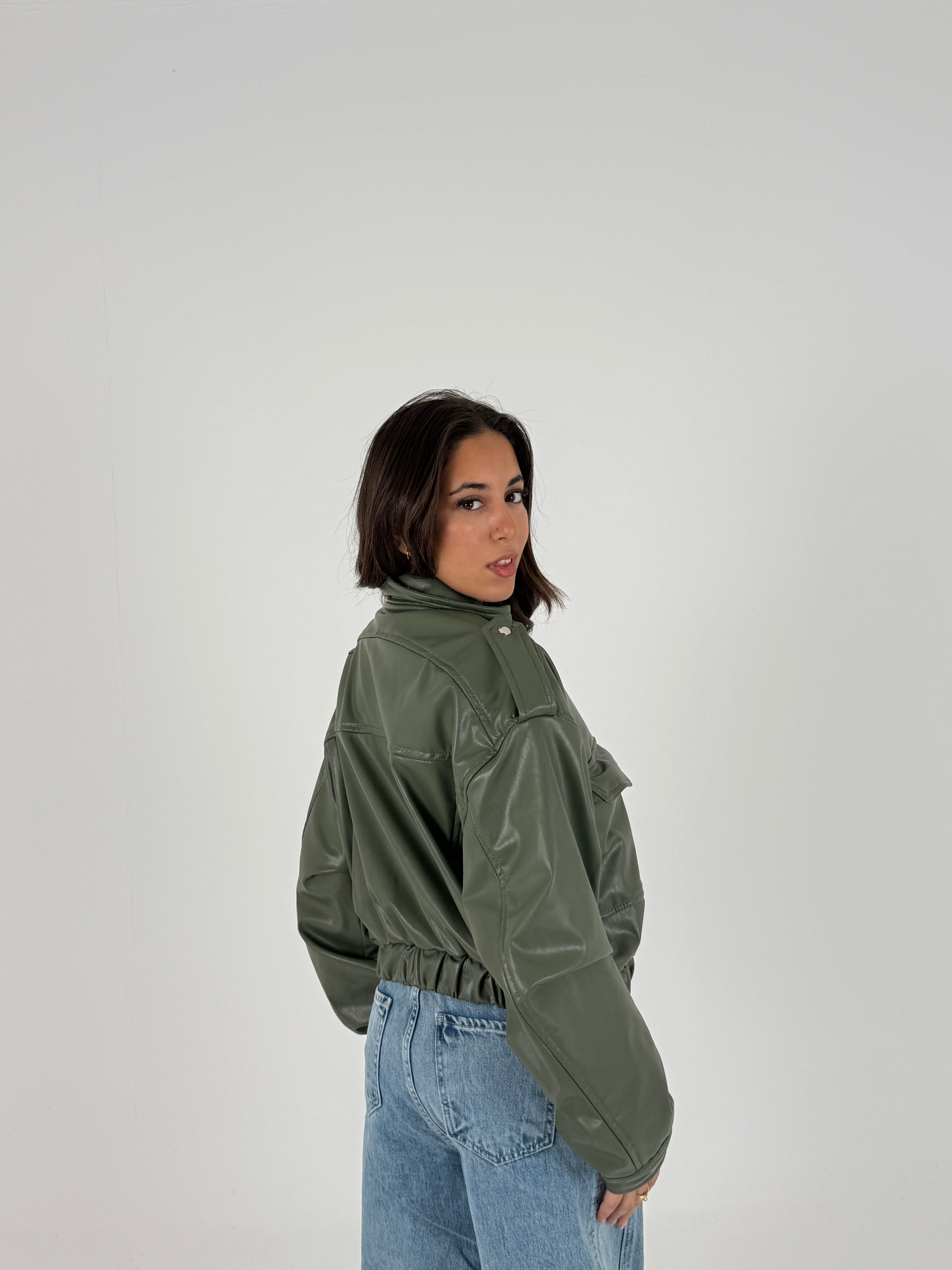 Cropped Faux Leather Jacket