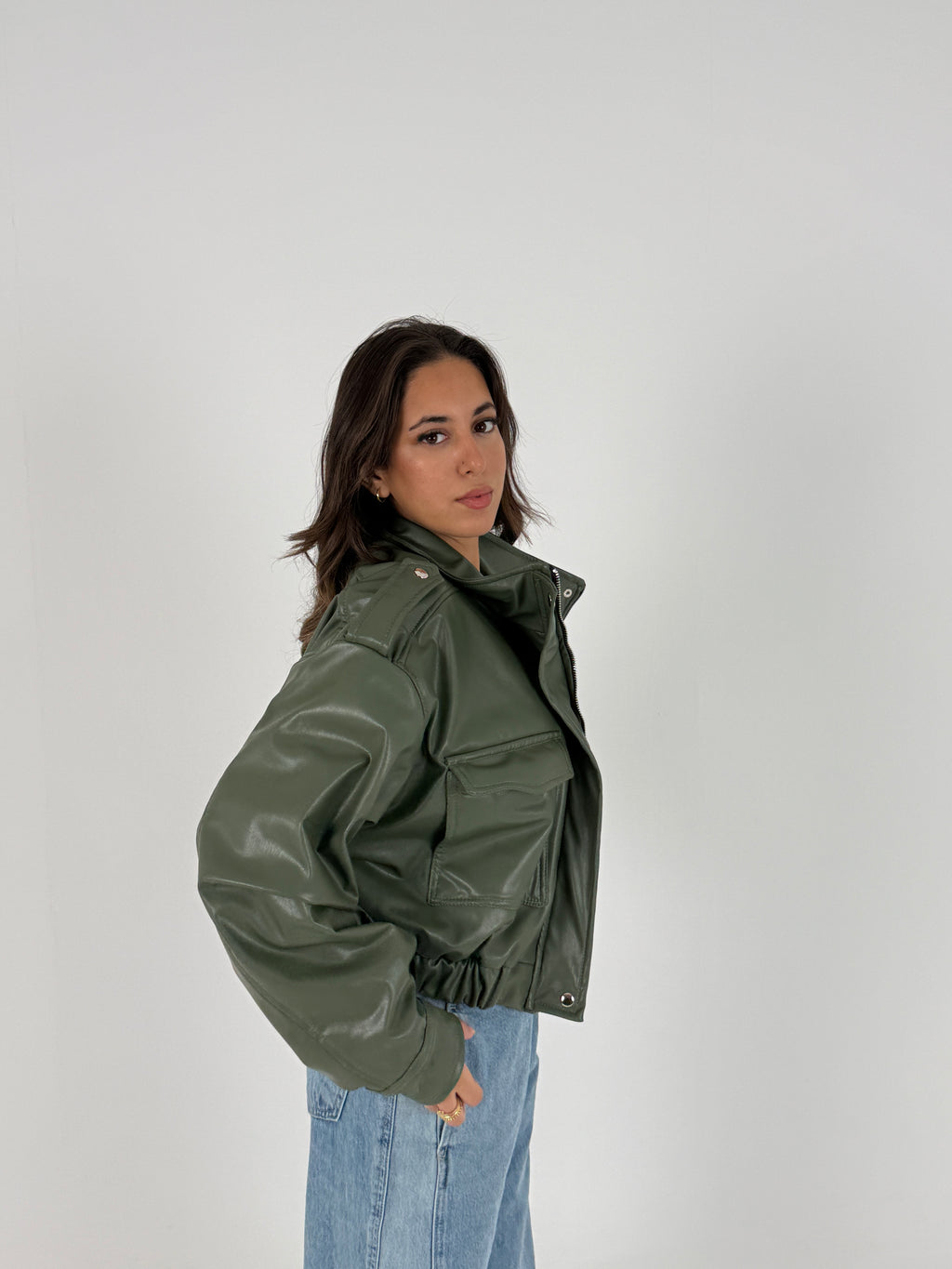 Cropped Faux Leather Jacket