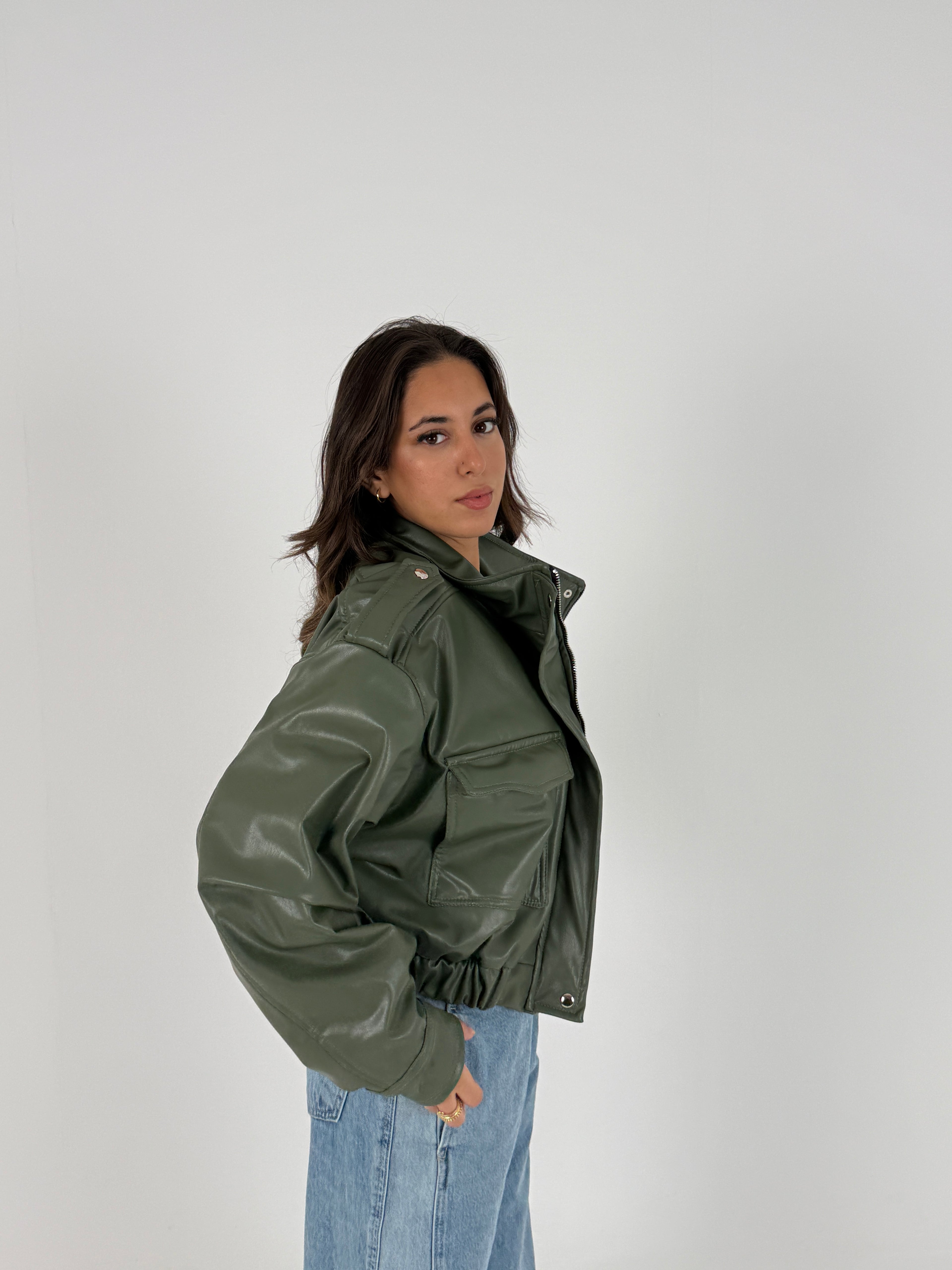 Cropped Faux Leather Jacket