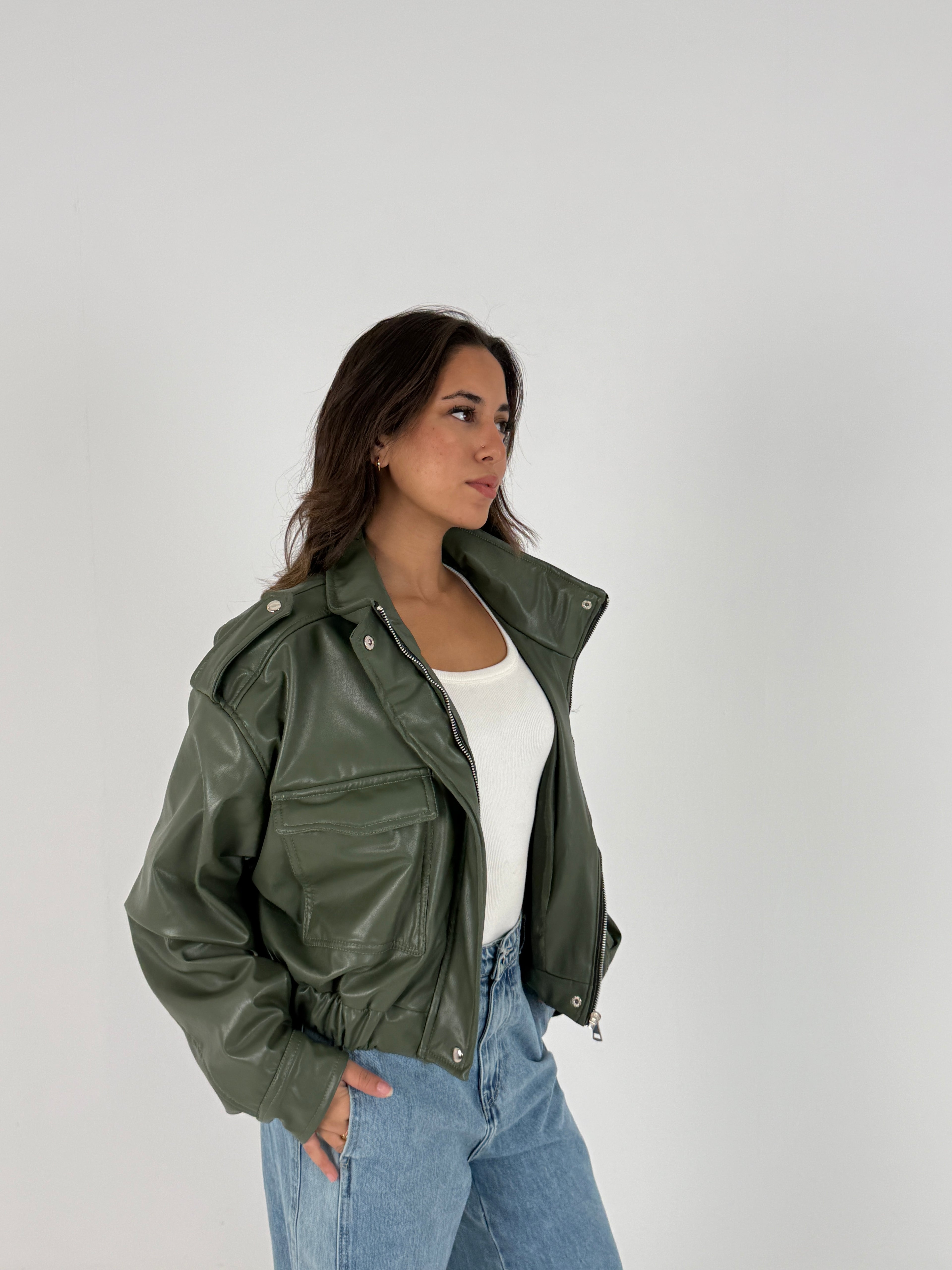 Cropped Faux Leather Jacket