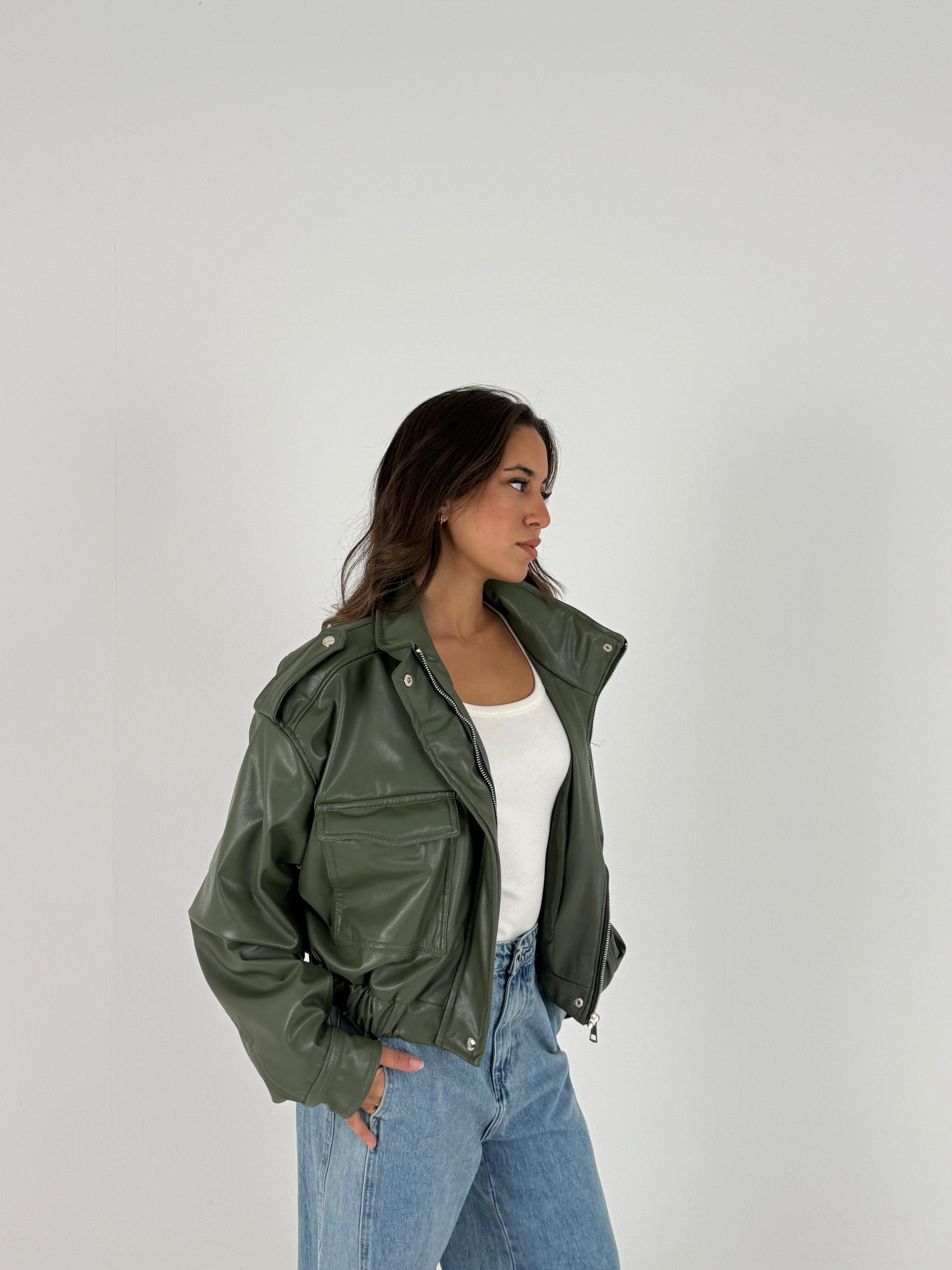 Cropped Faux Leather Jacket