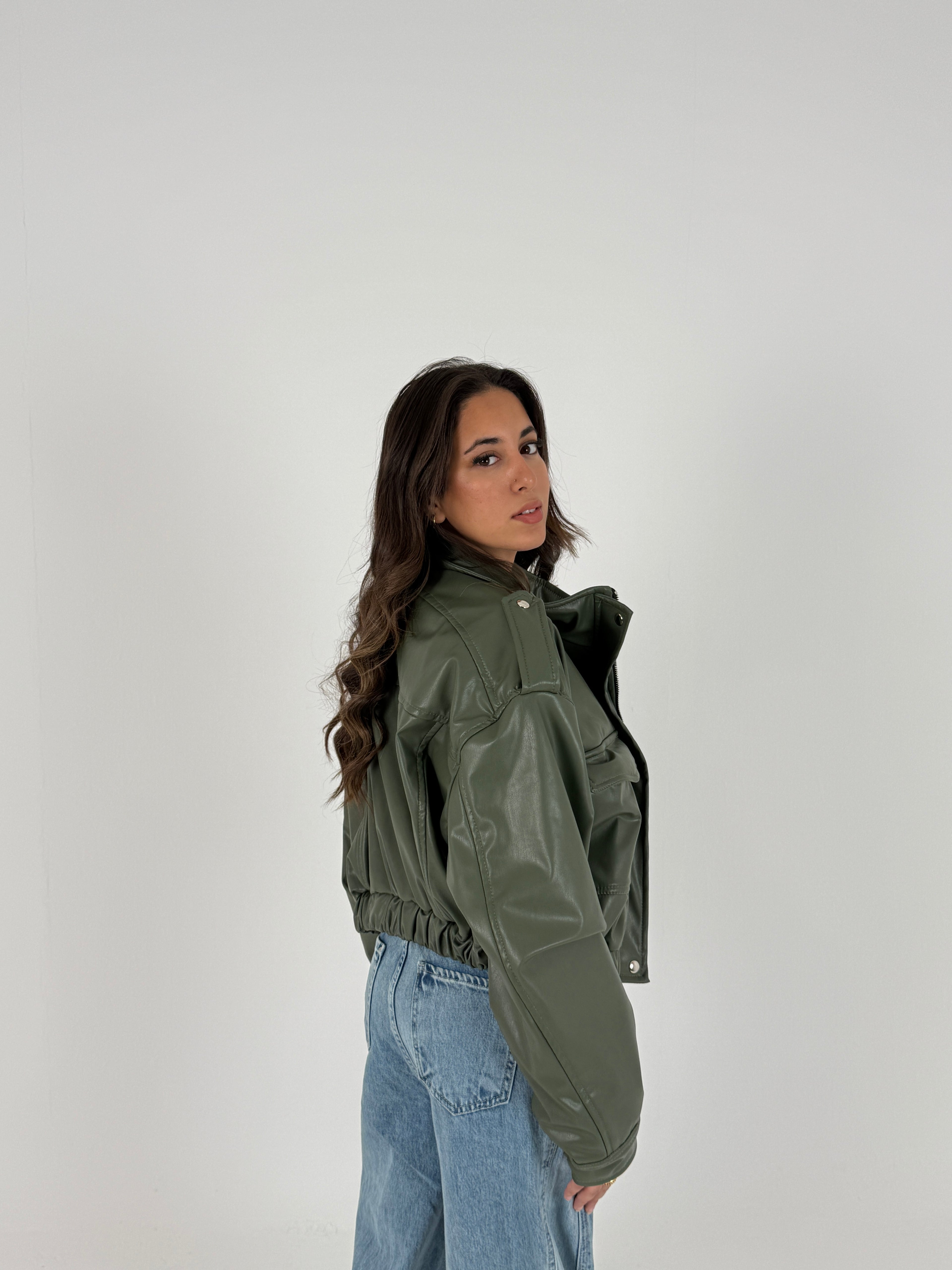 Cropped Faux Leather Jacket