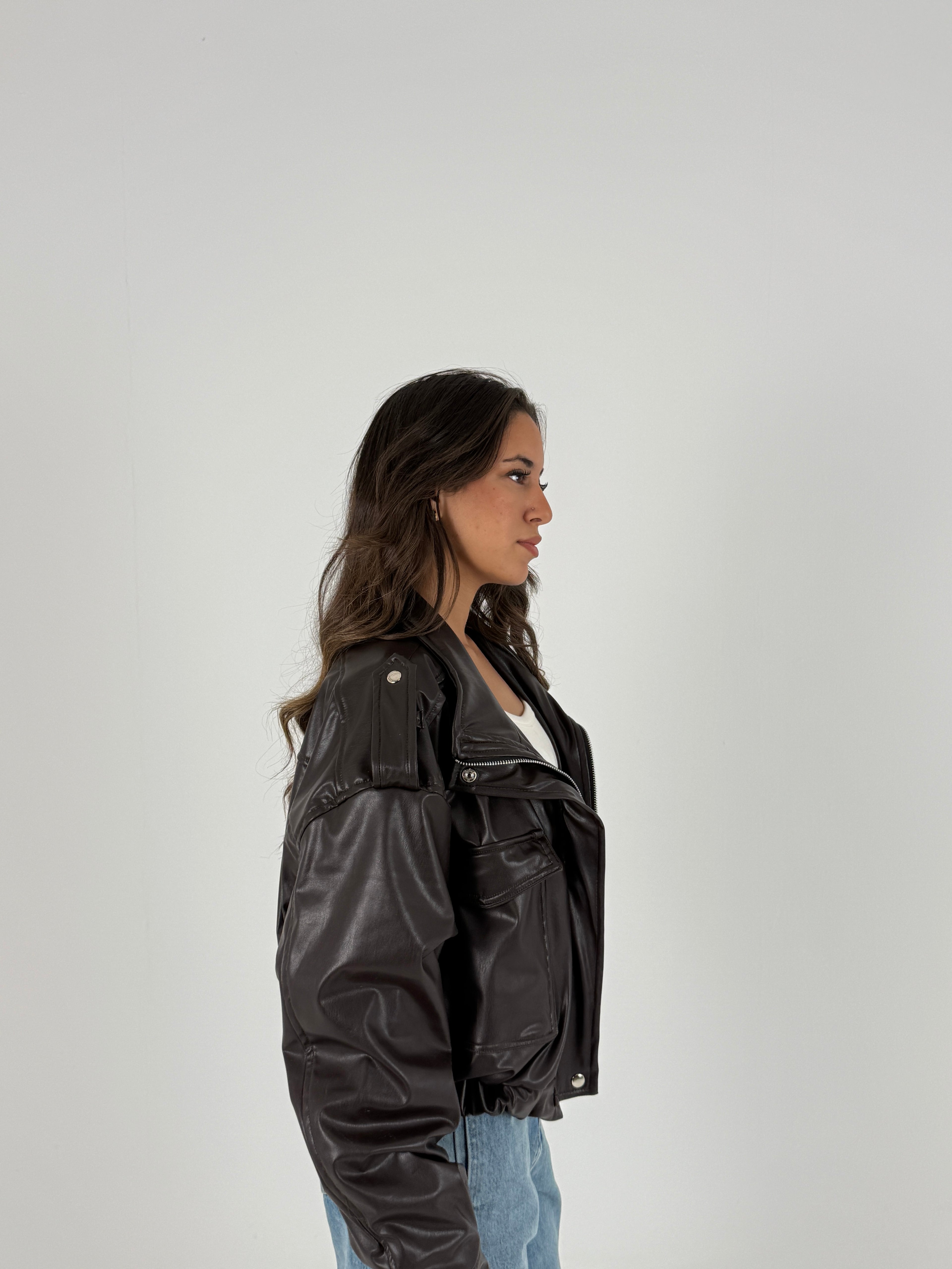 Cropped Faux Leather Jacket