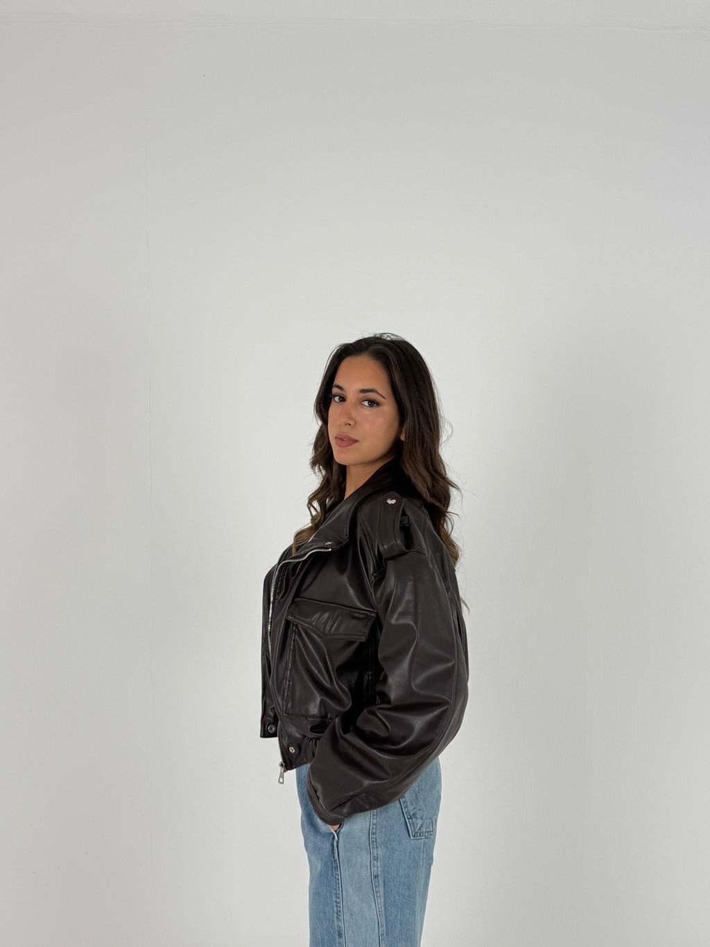 Cropped Faux Leather Jacket