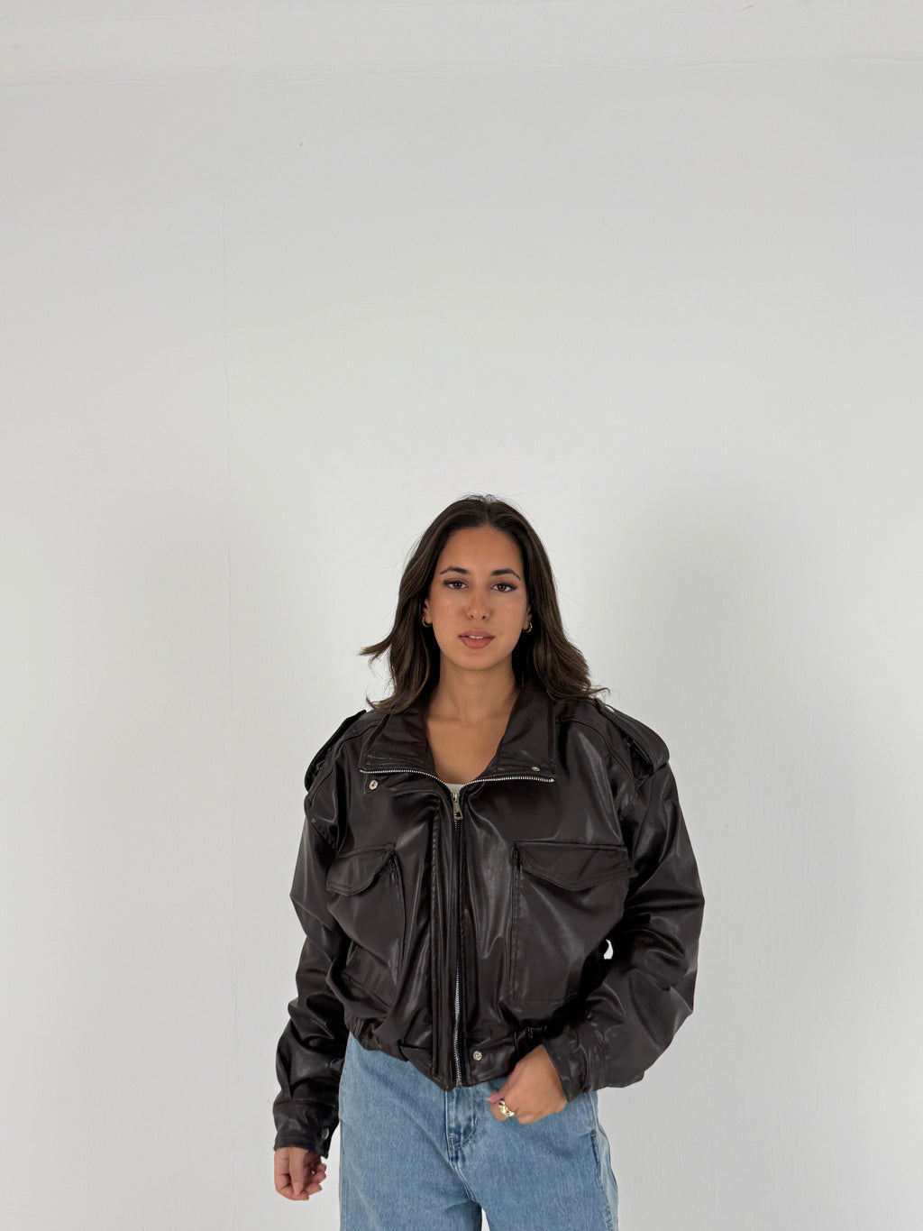 Cropped Faux Leather Jacket