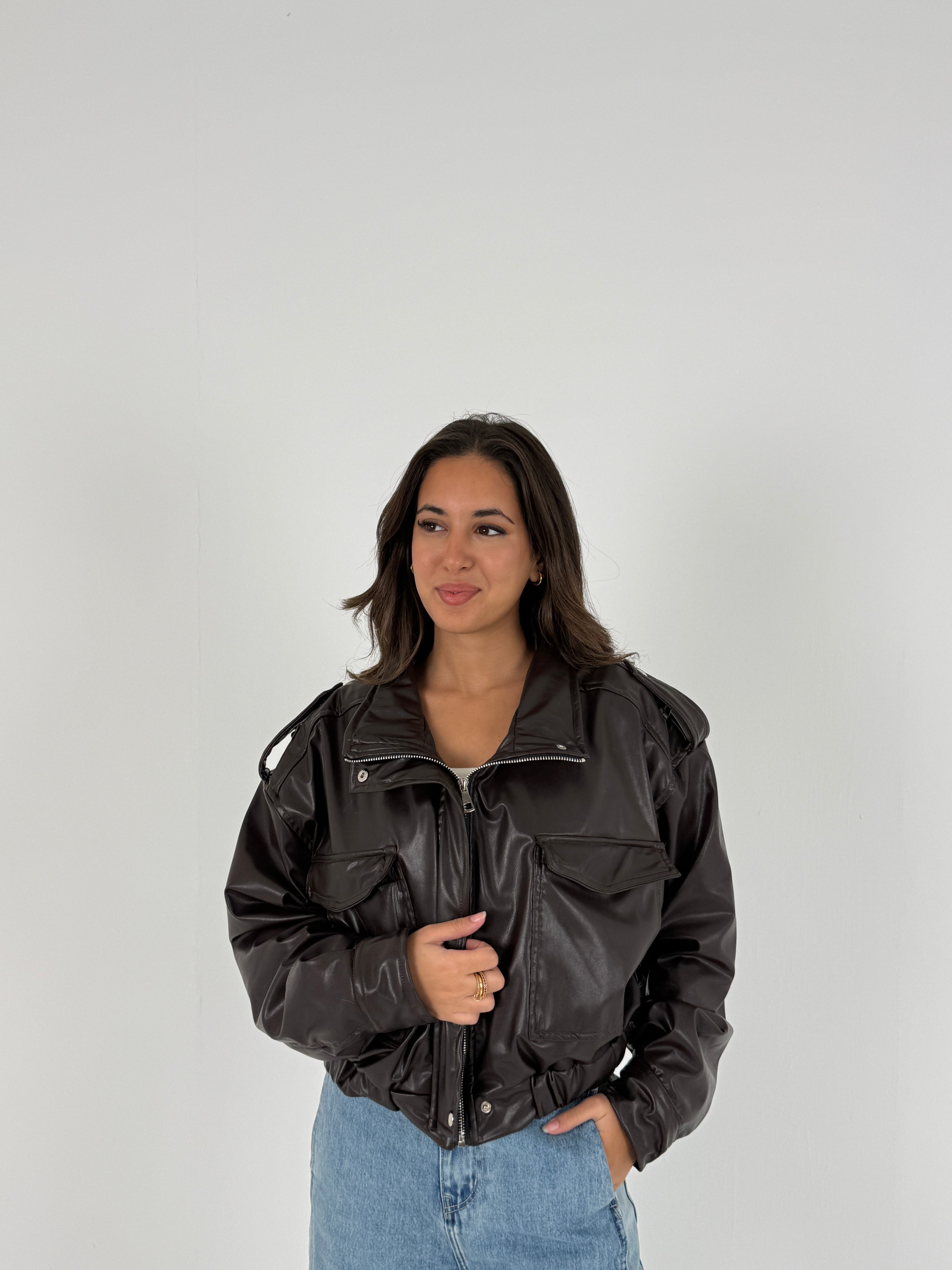 Cropped Faux Leather Jacket