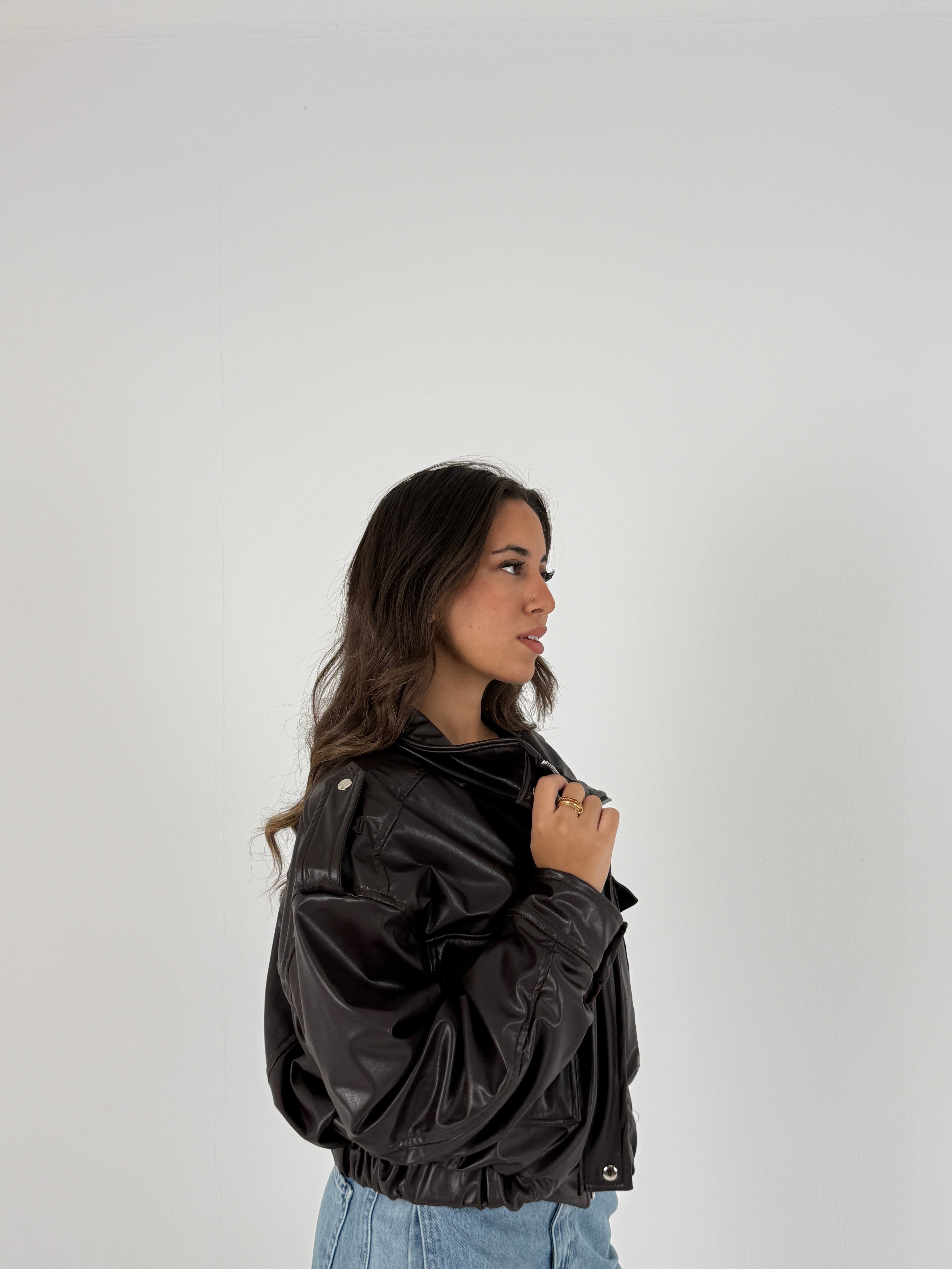 Cropped Faux Leather Jacket