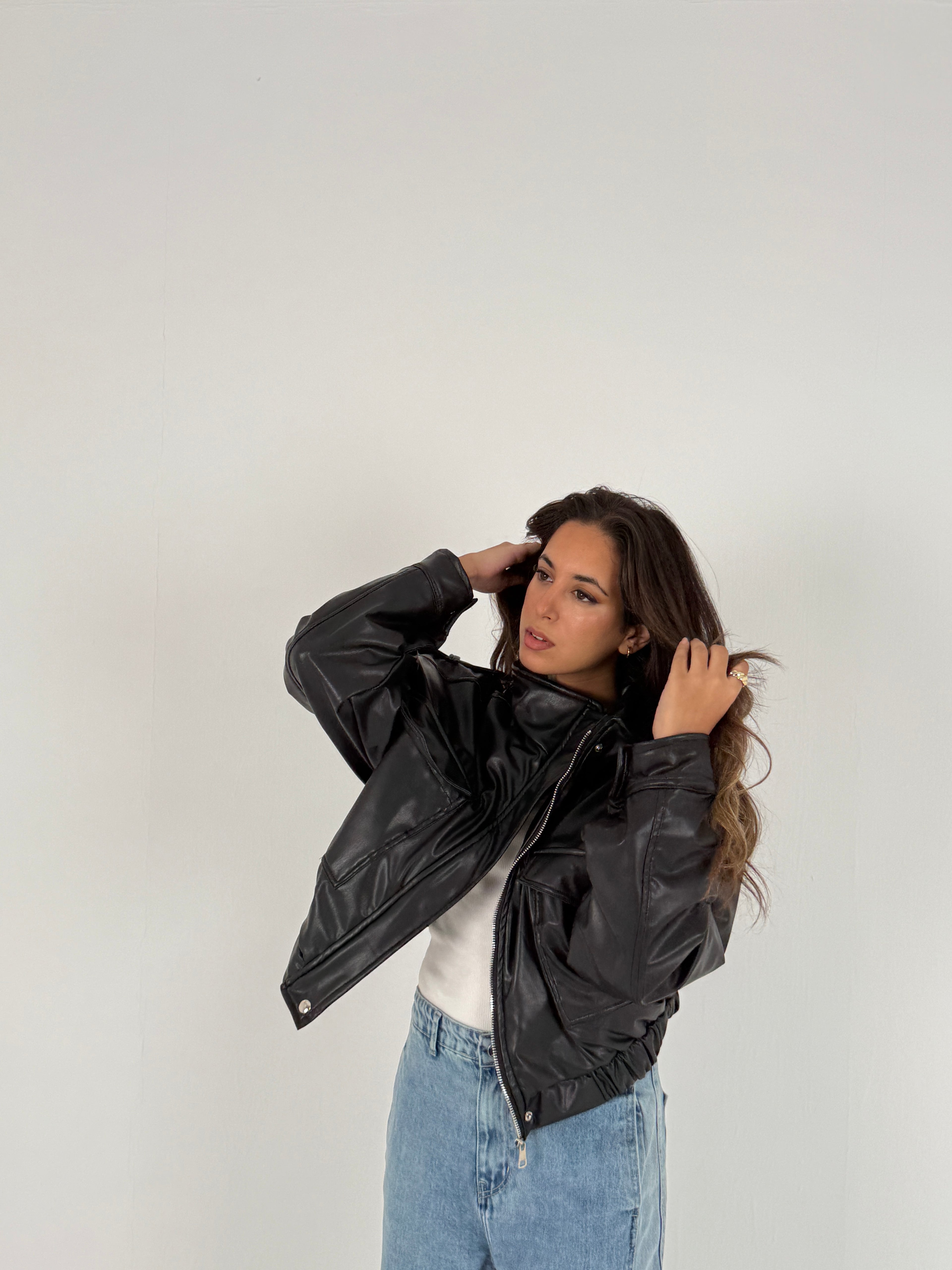 Cropped Faux Leather Jacket