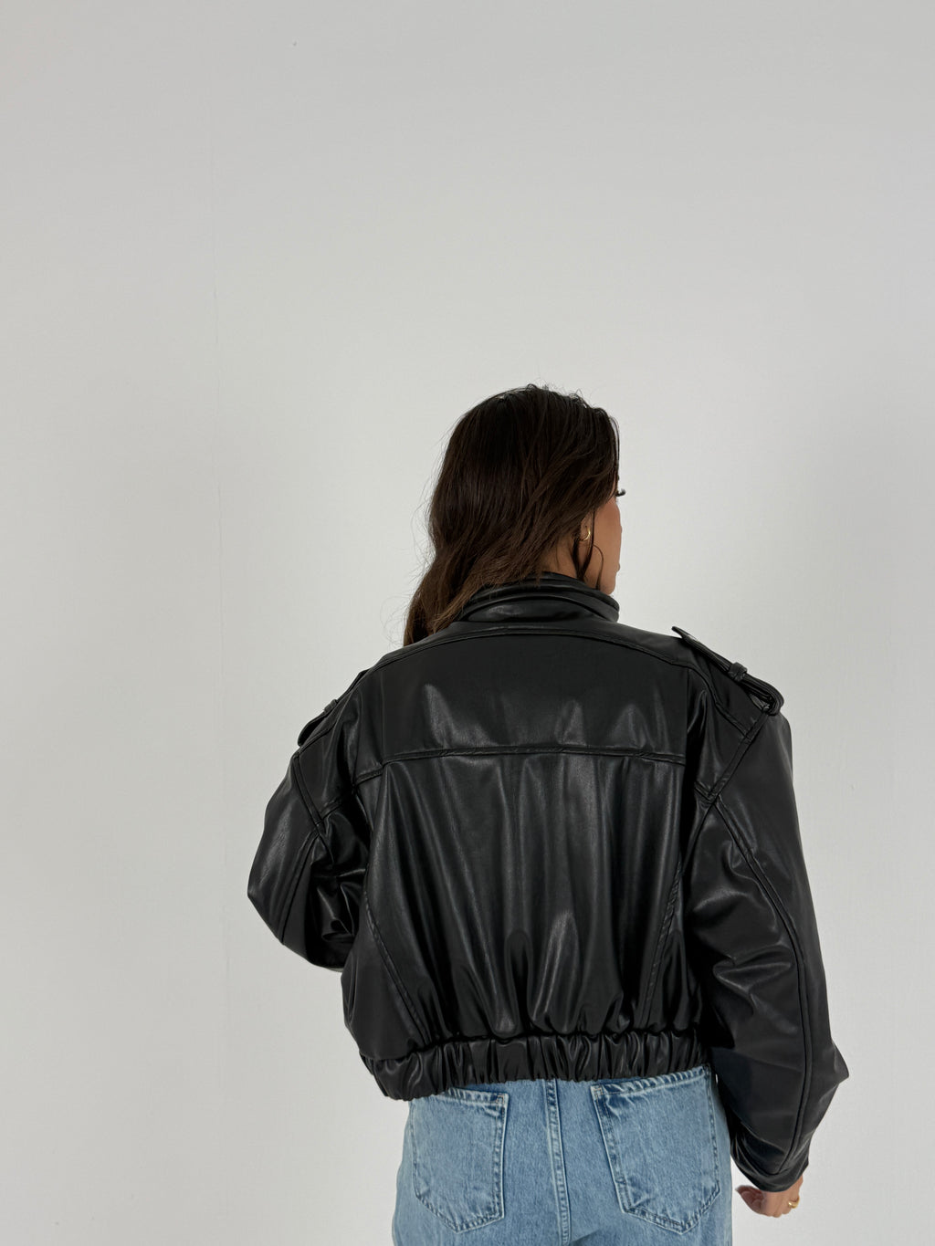 Cropped Faux Leather Jacket