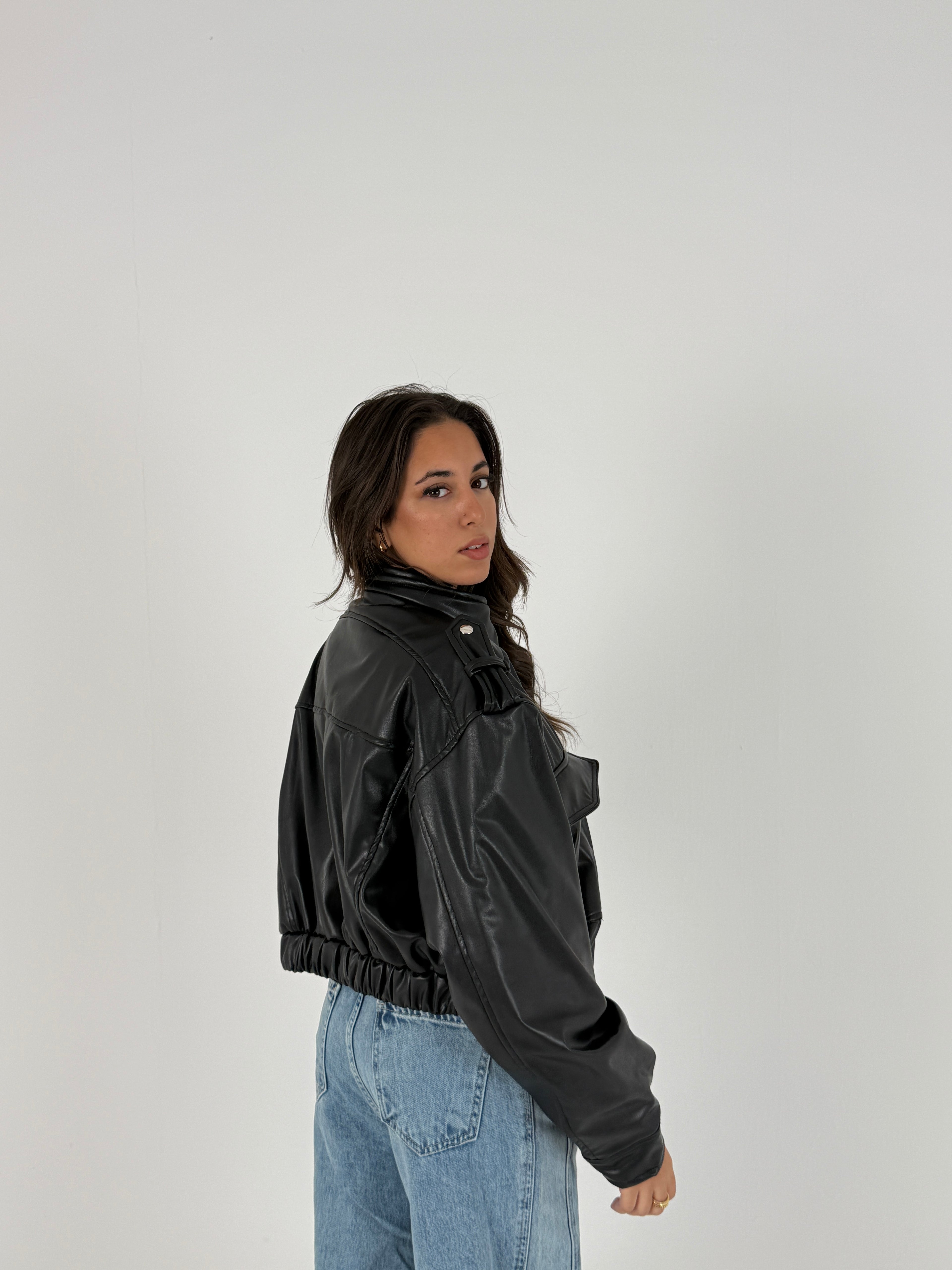 Cropped Faux Leather Jacket