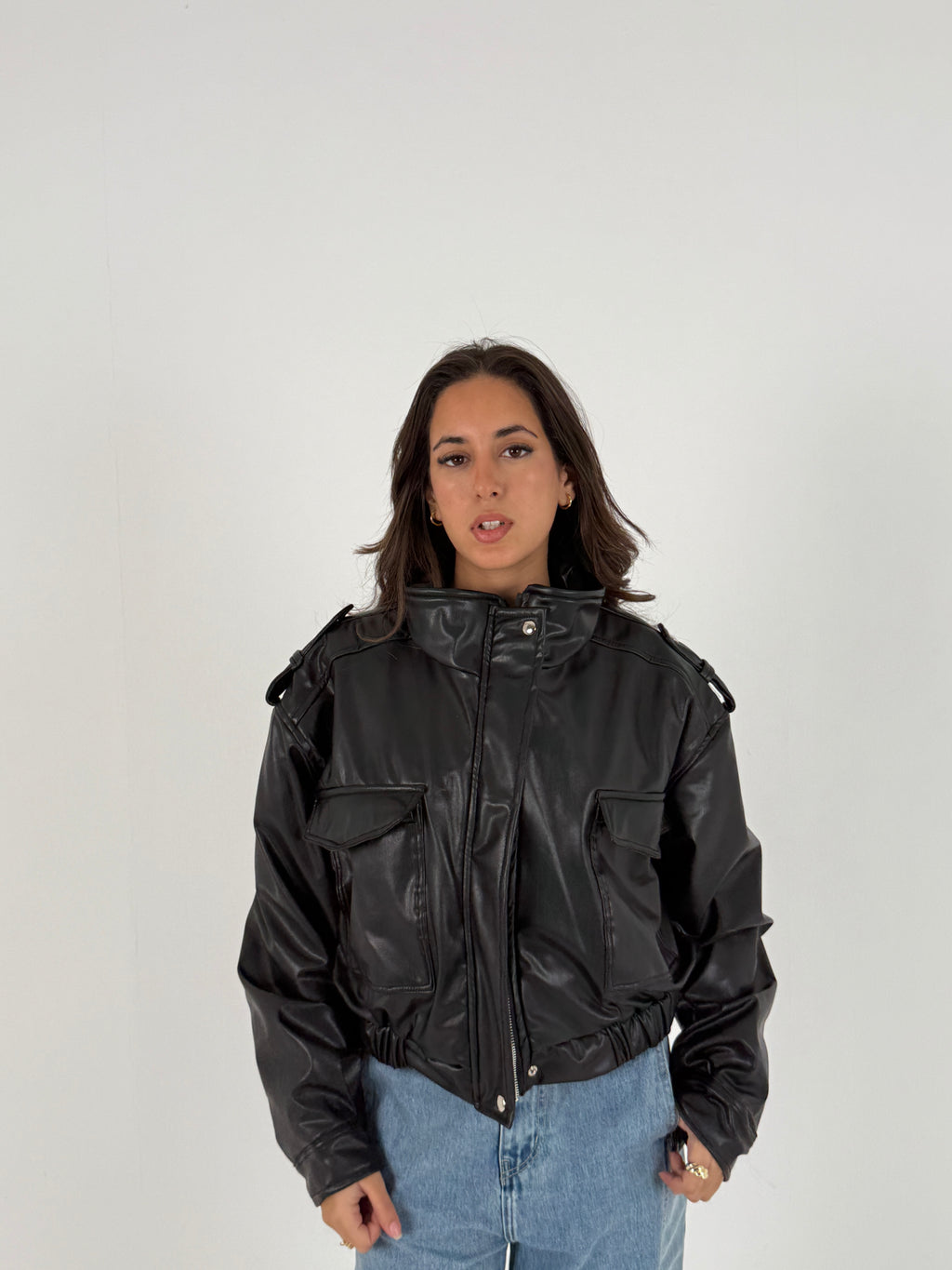 Cropped Faux Leather Jacket