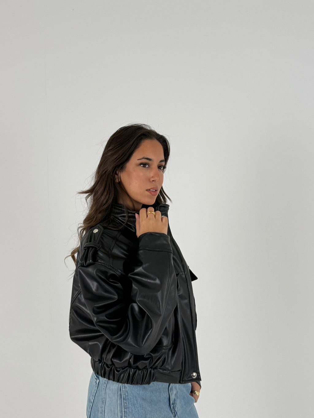 Cropped Faux Leather Jacket