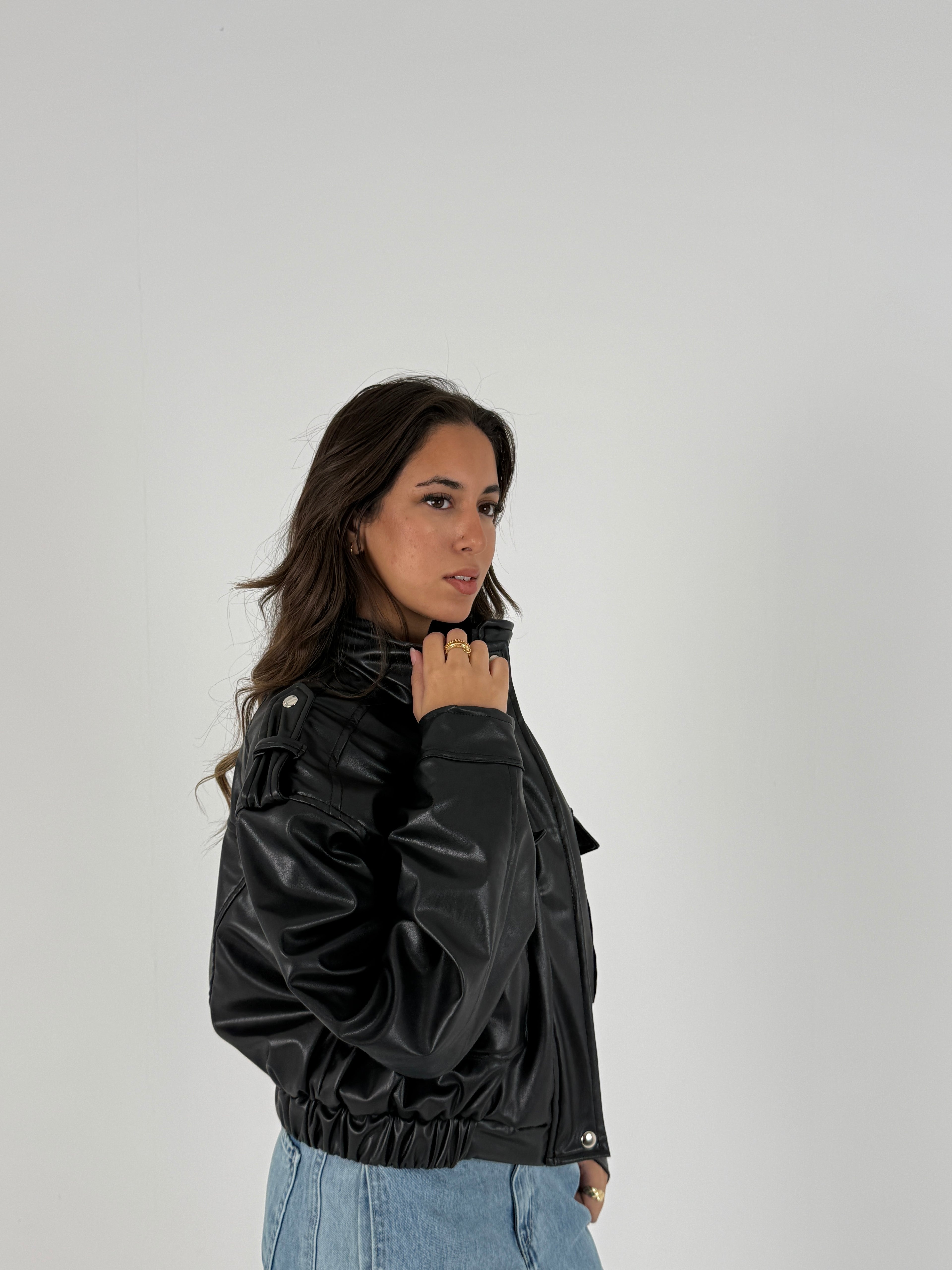 Cropped Faux Leather Jacket
