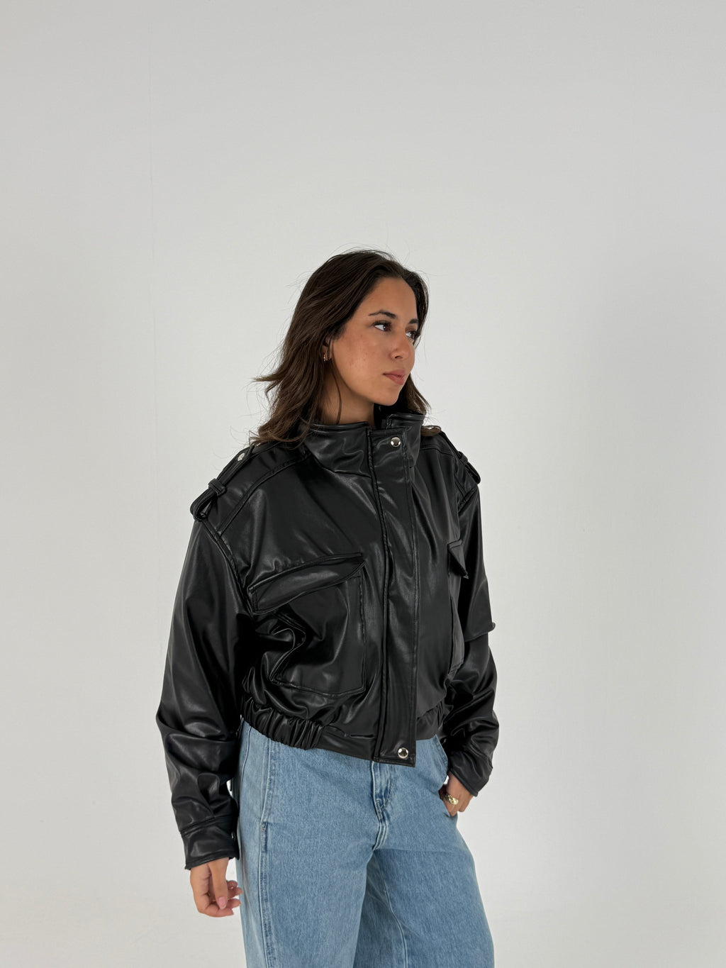 Cropped Faux Leather Jacket