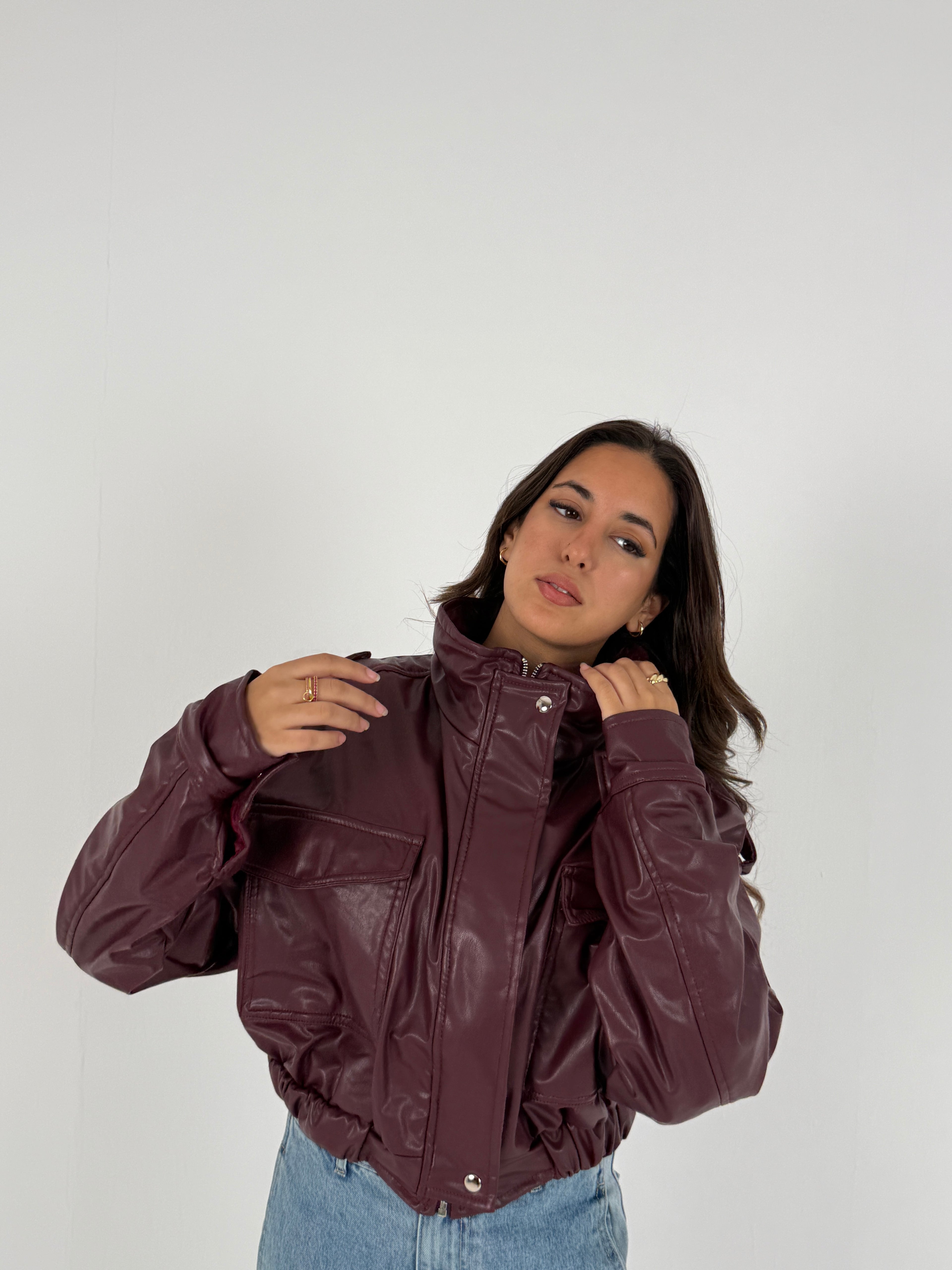 Cropped Faux Leather Jacket