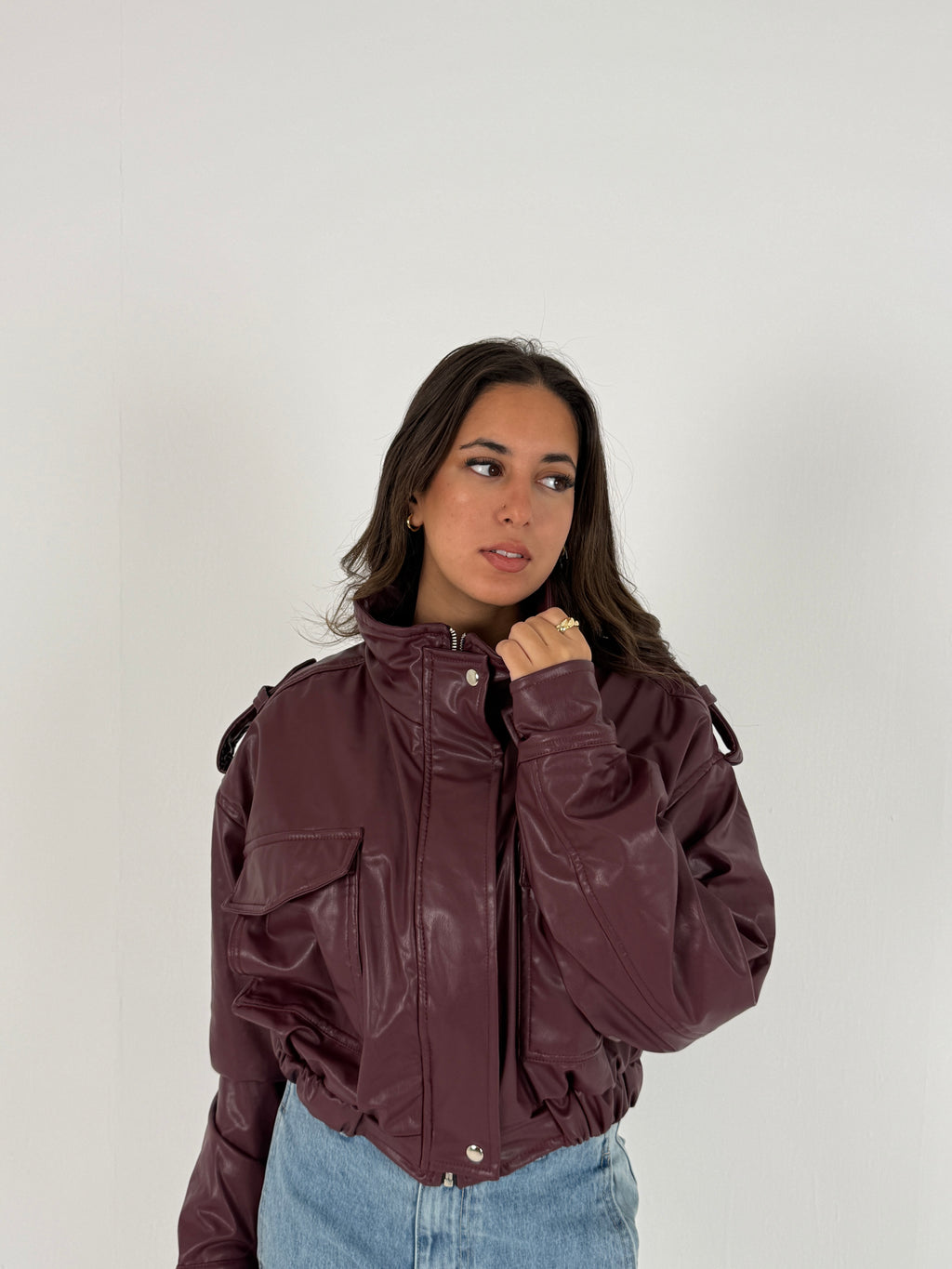 Cropped Faux Leather Jacket