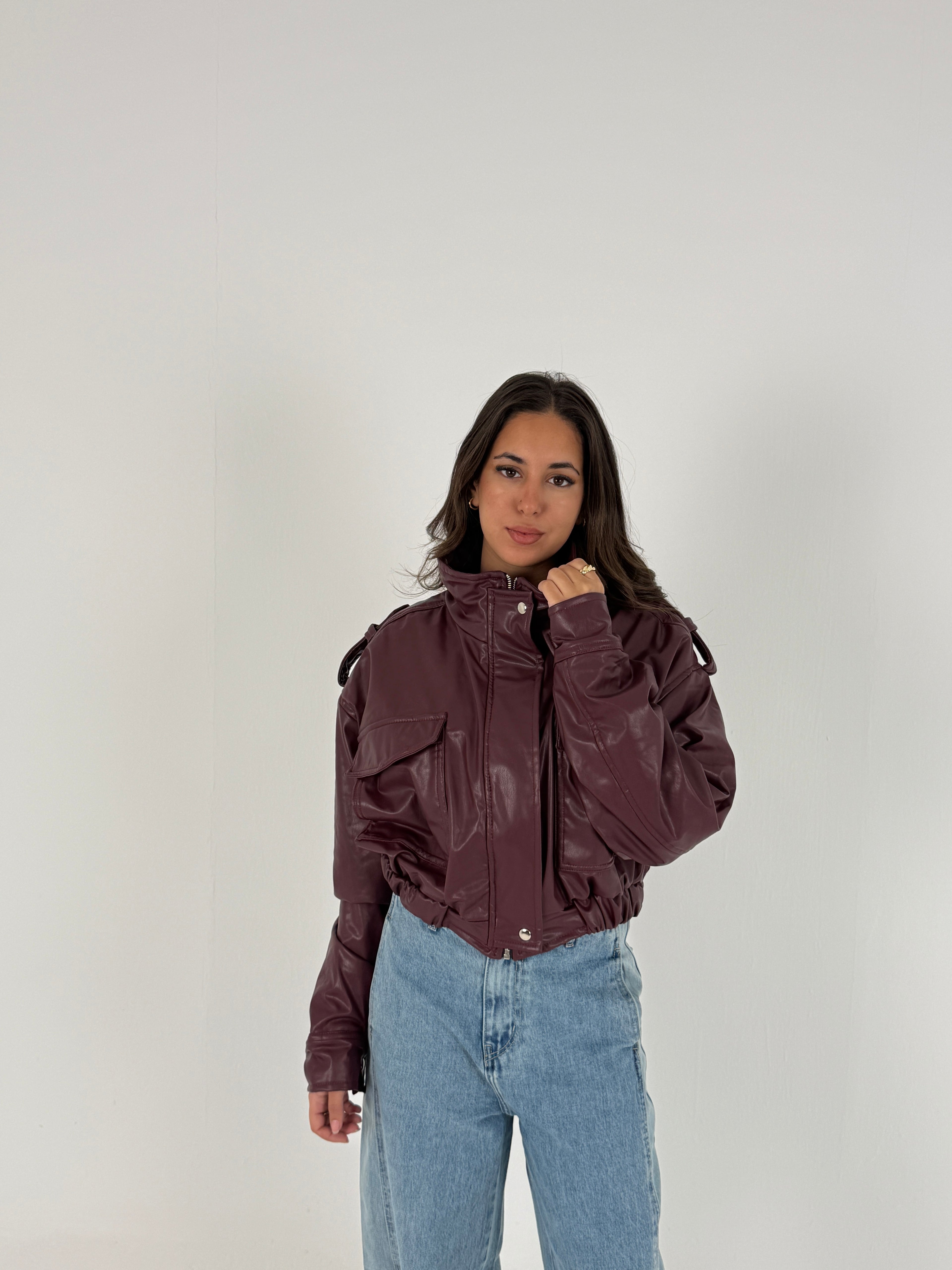 Cropped Faux Leather Jacket