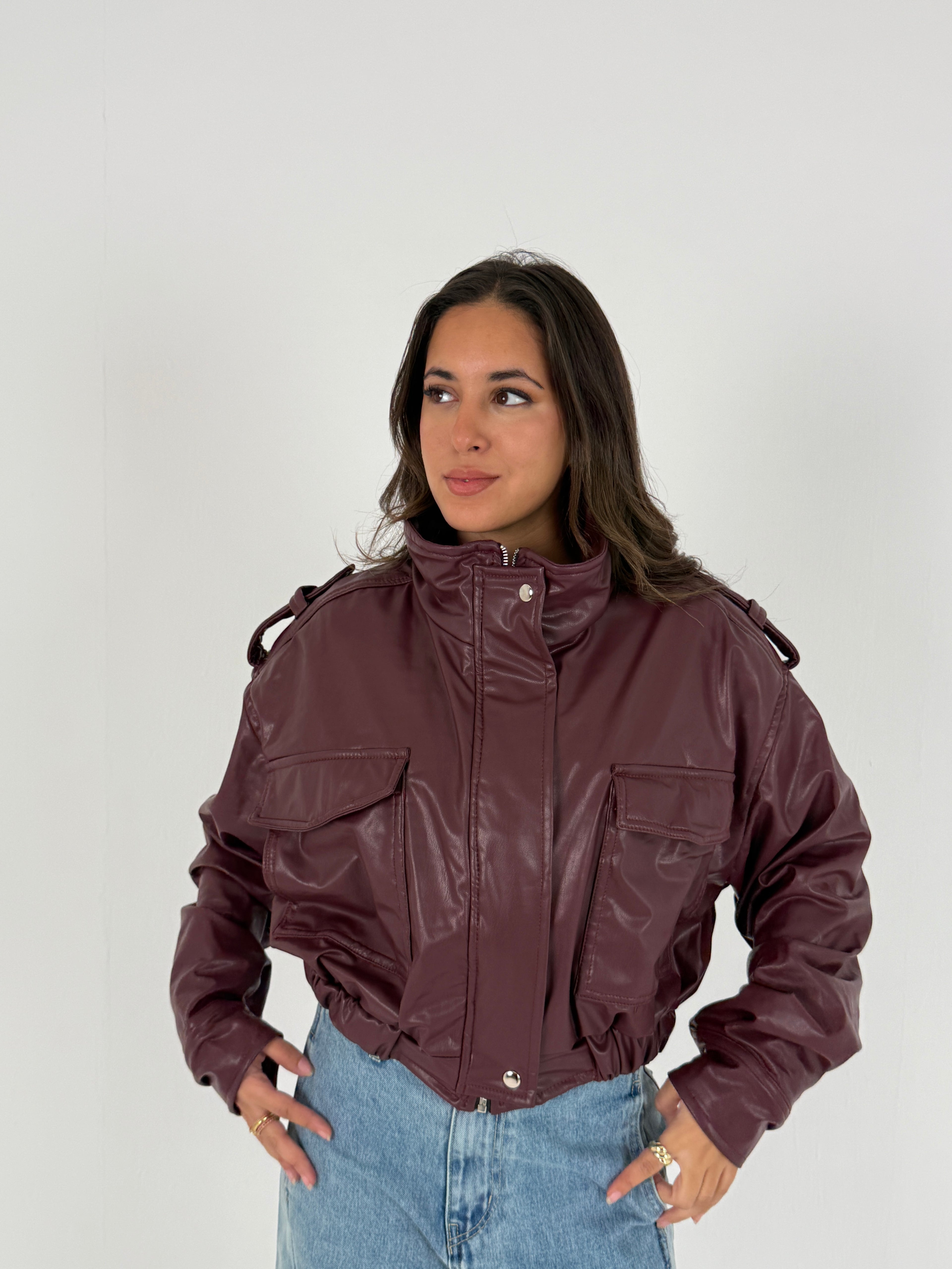 Cropped Faux Leather Jacket