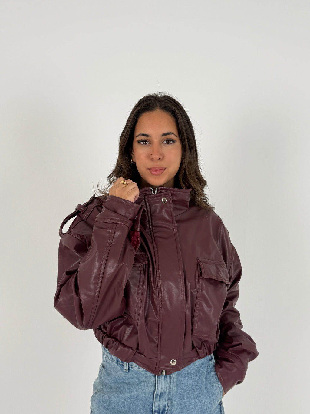 Cropped Faux Leather Jacket