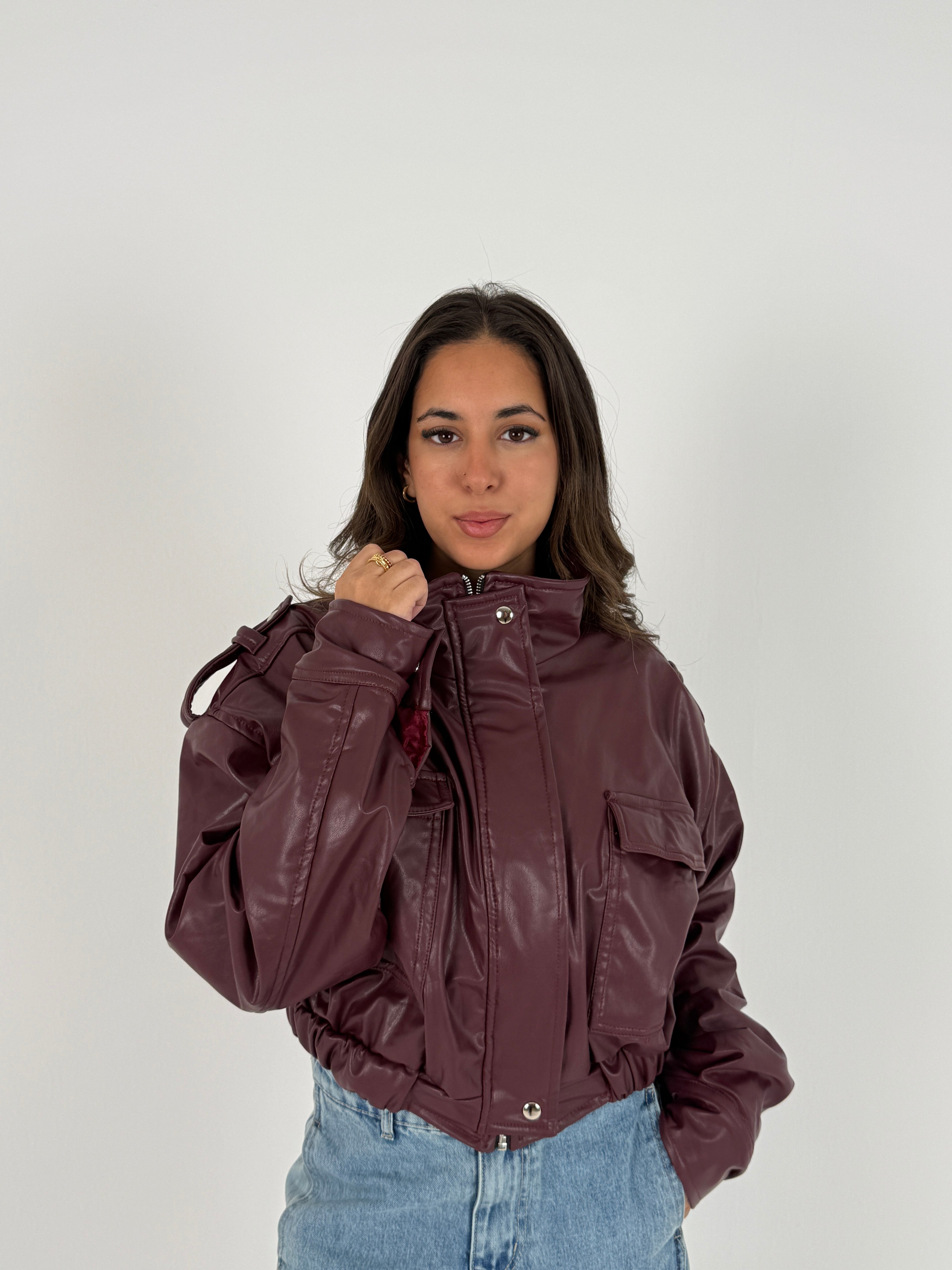 Cropped Faux Leather Jacket