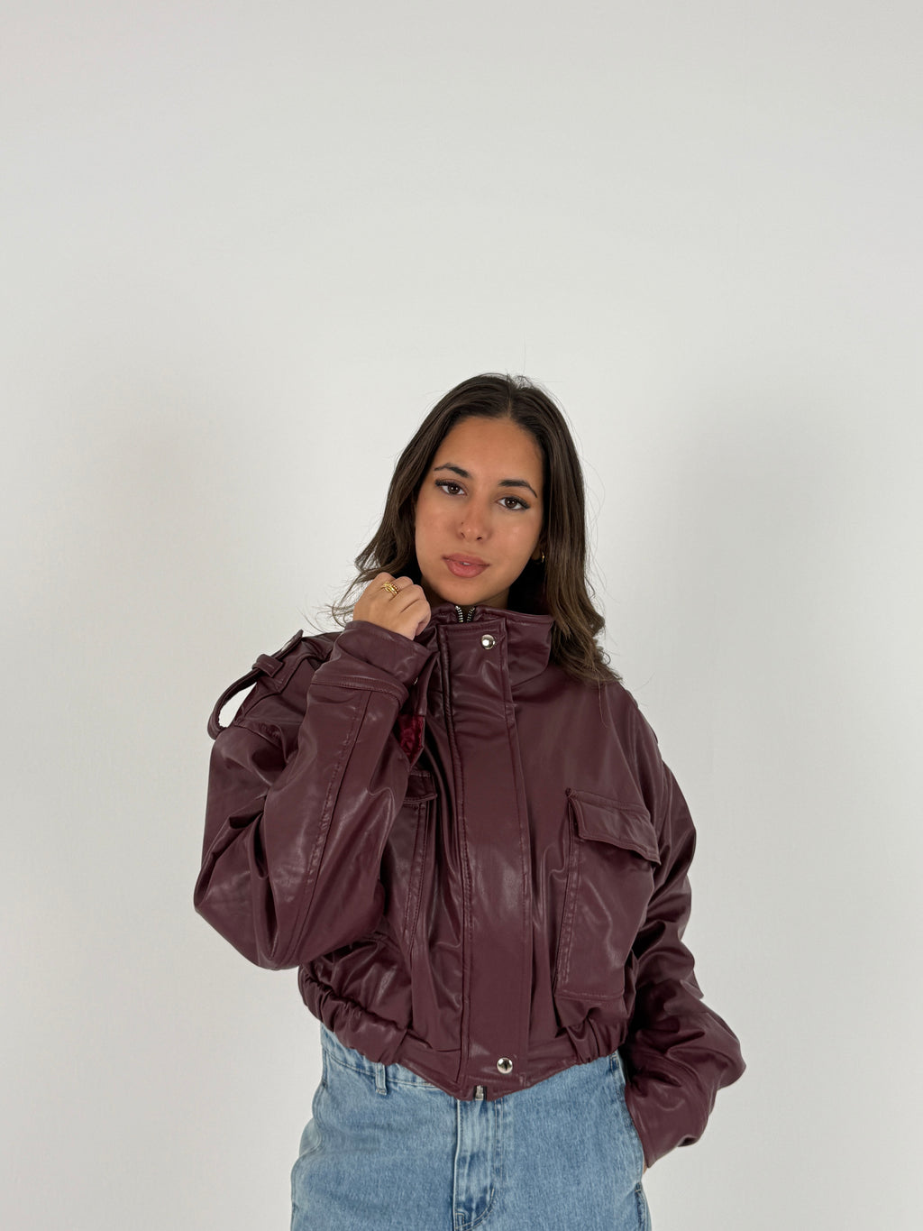 Cropped Faux Leather Jacket