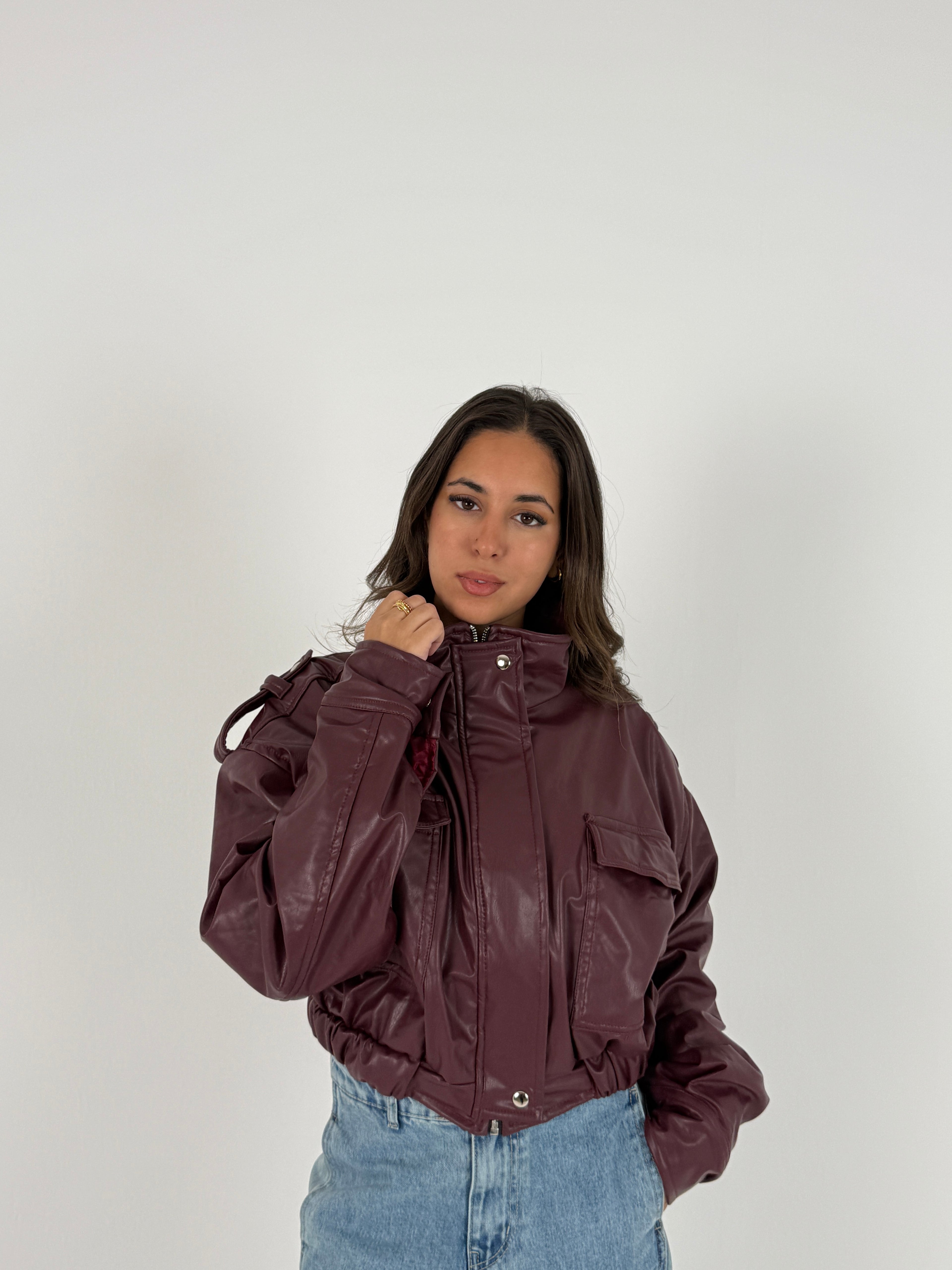 Cropped Faux Leather Jacket