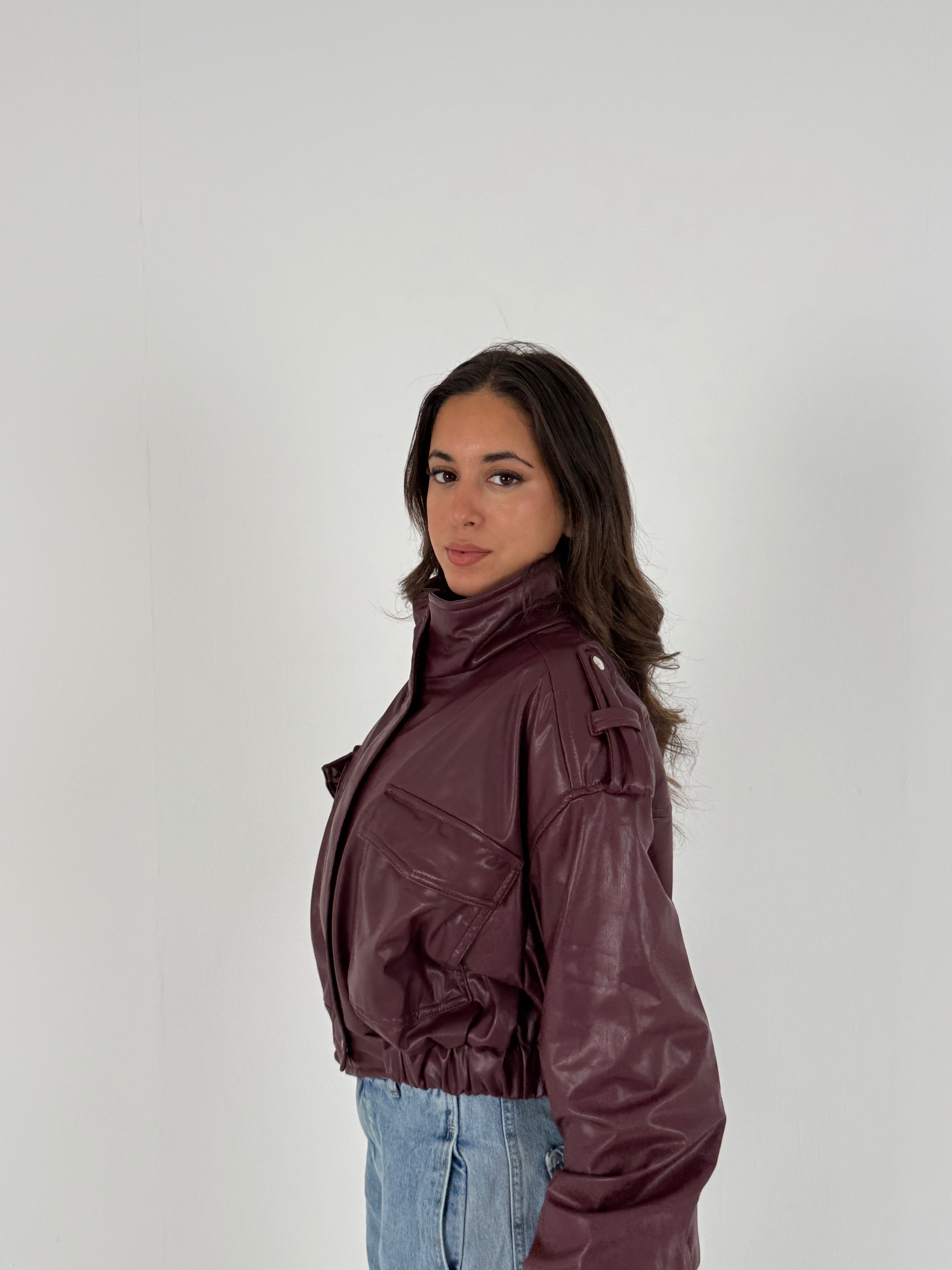 Cropped Faux Leather Jacket