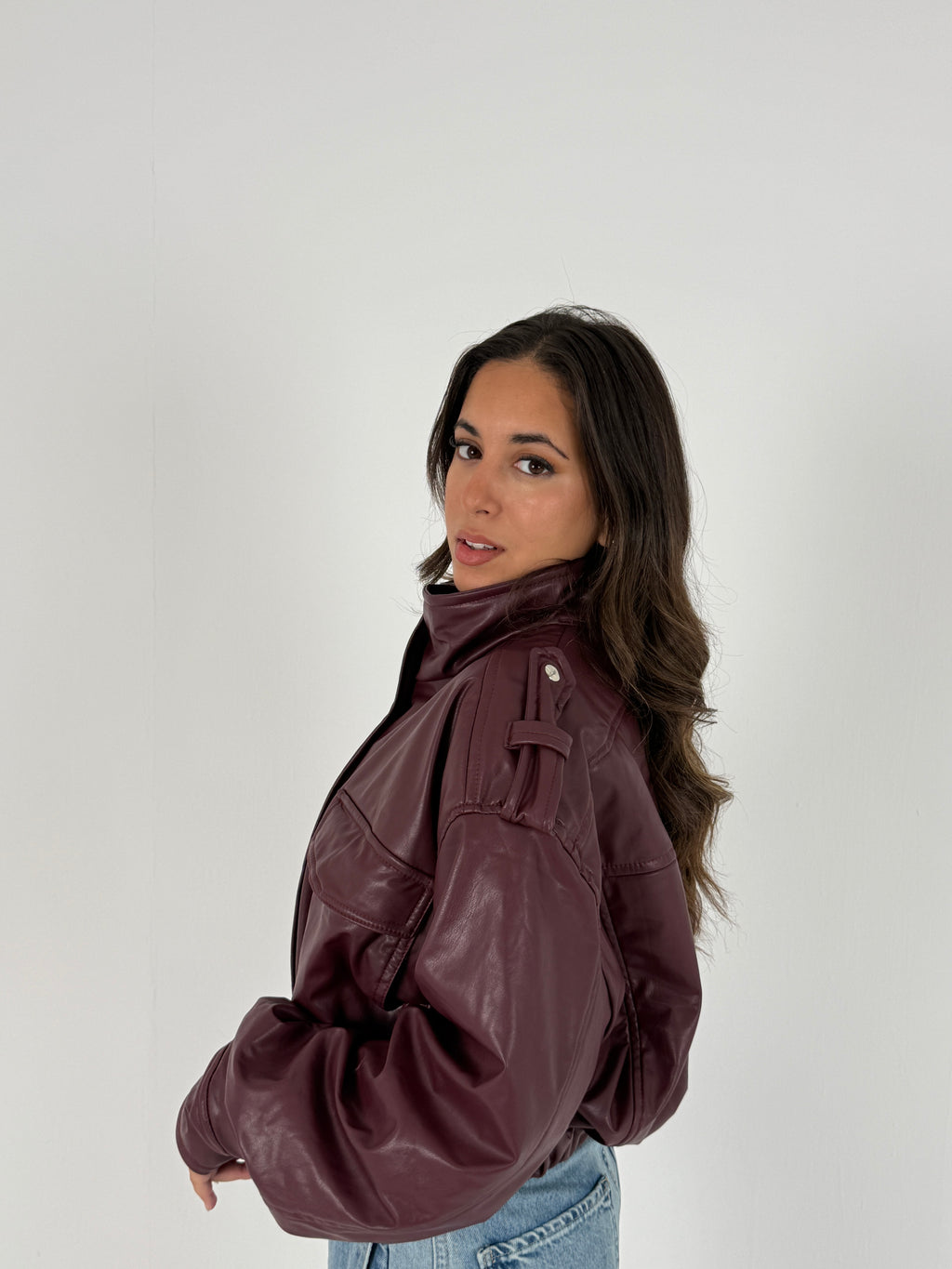 Cropped Faux Leather Jacket