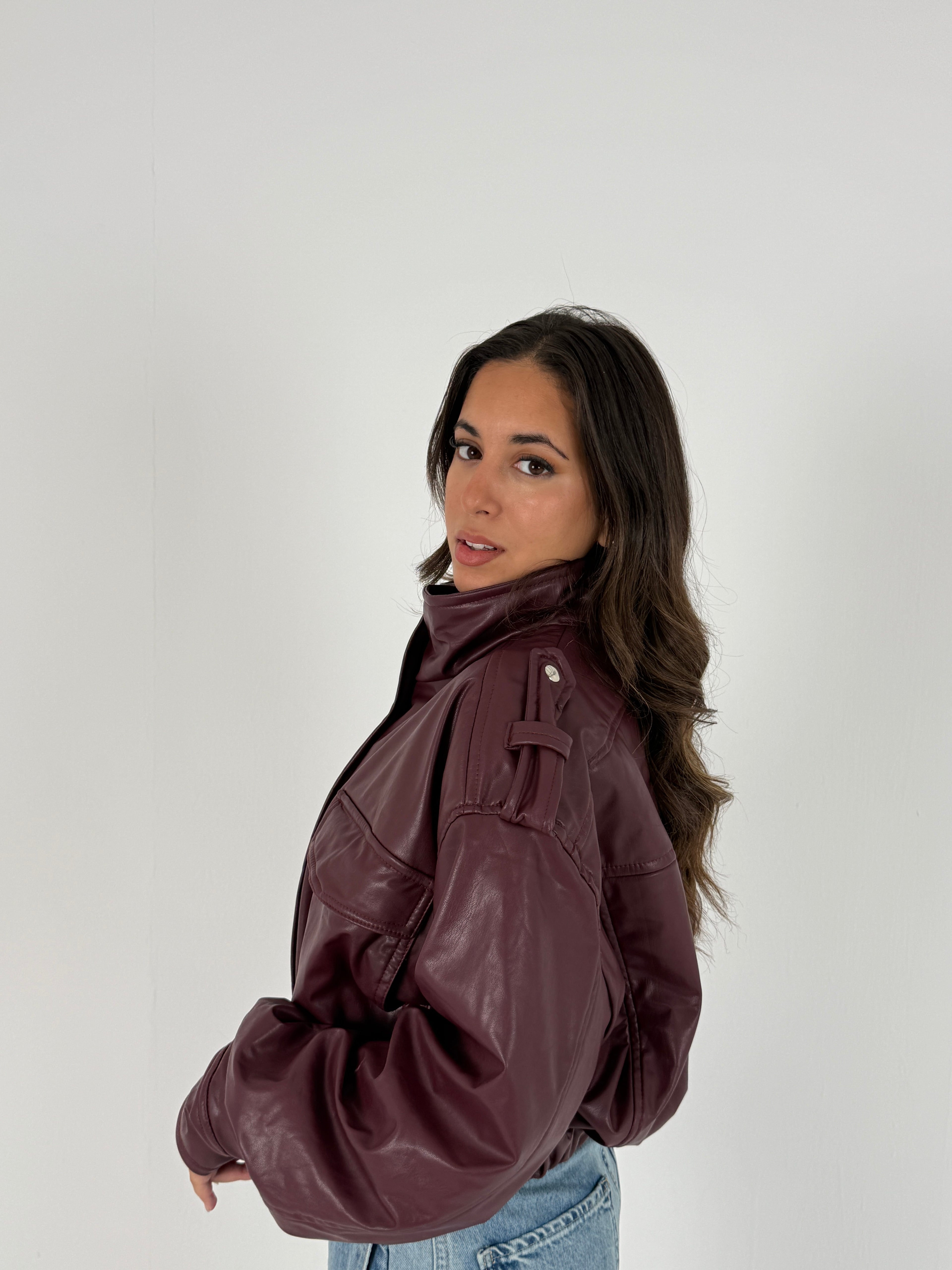 Cropped Faux Leather Jacket