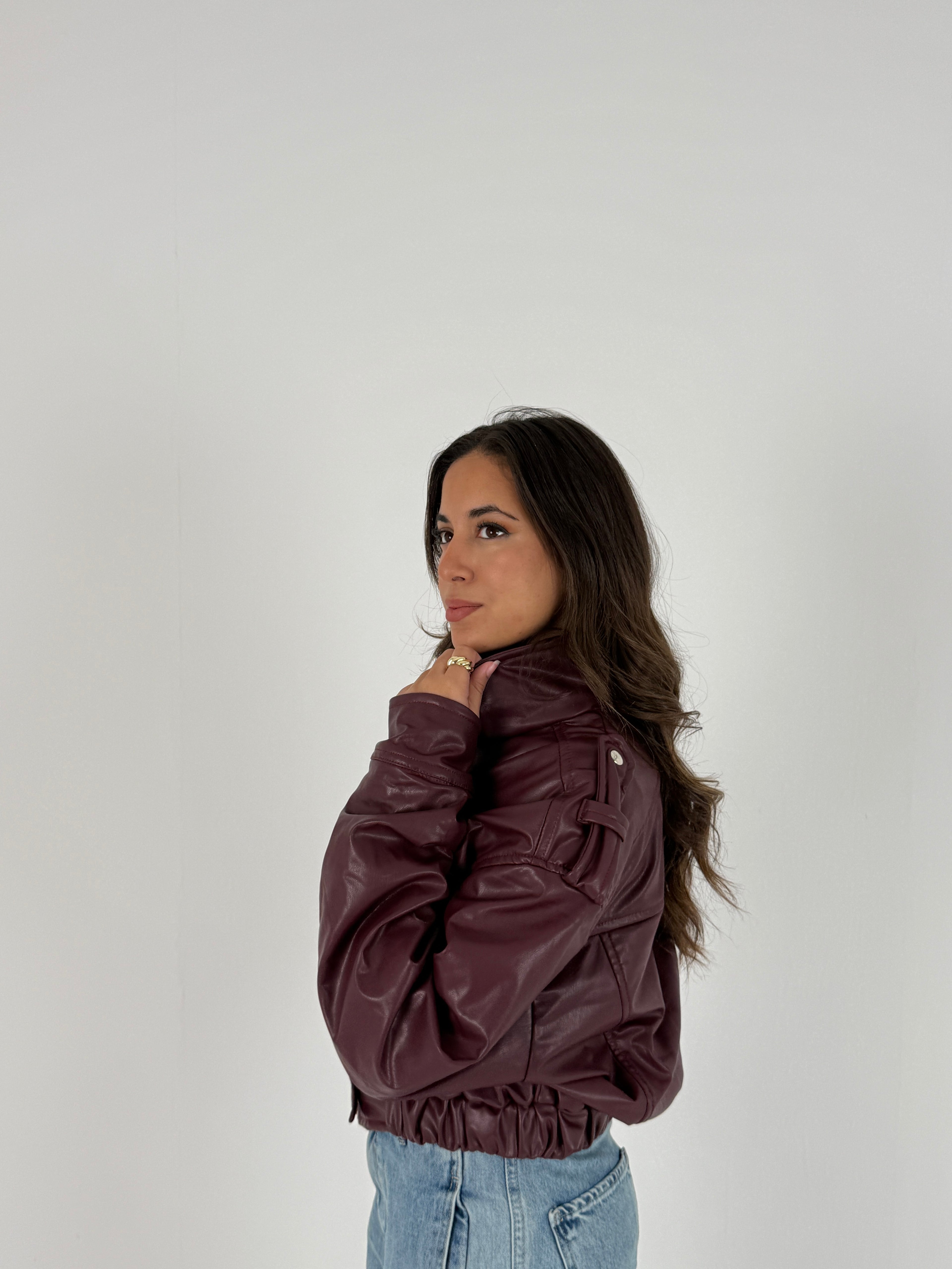 Cropped Faux Leather Jacket