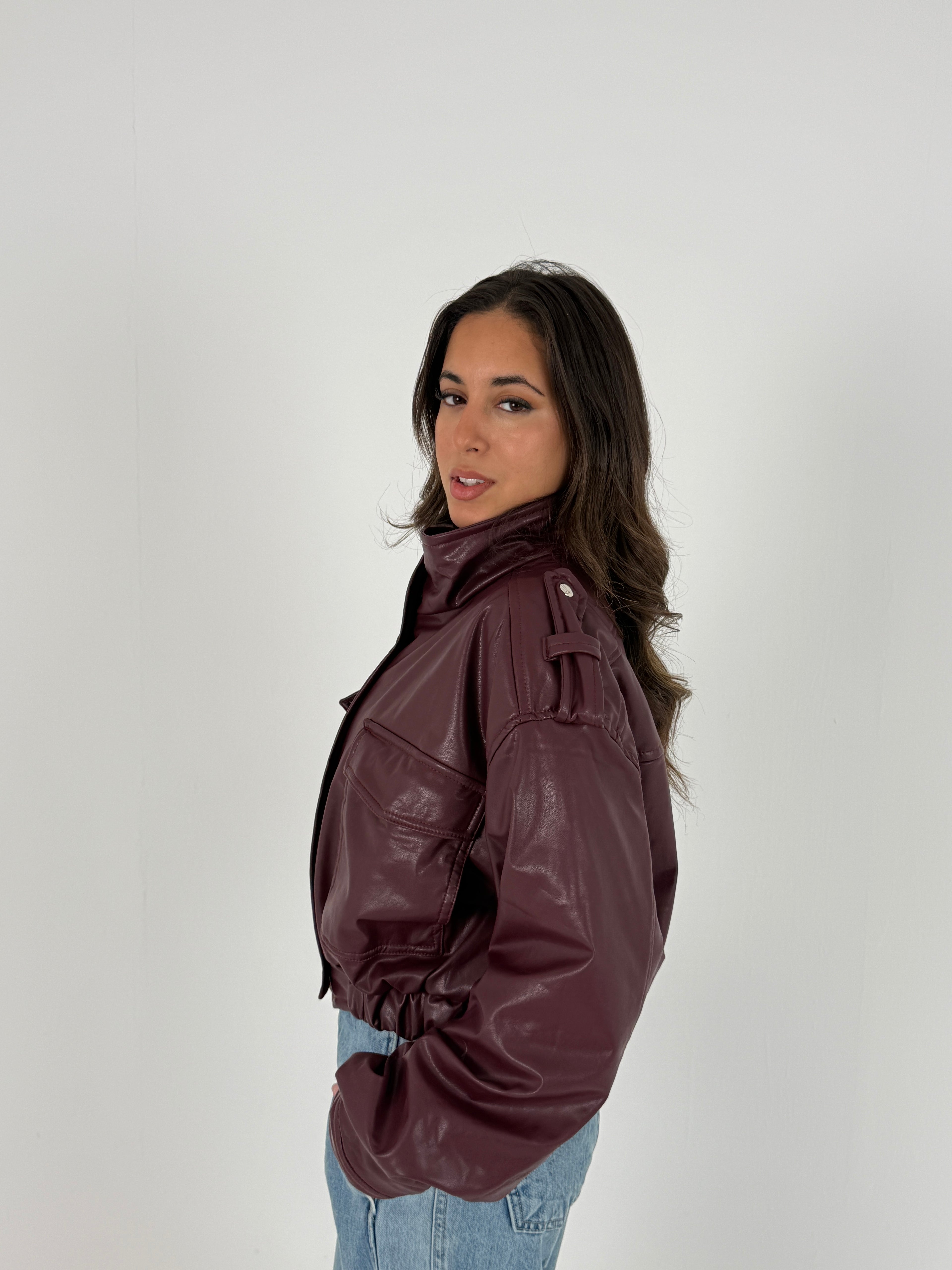 Cropped Faux Leather Jacket