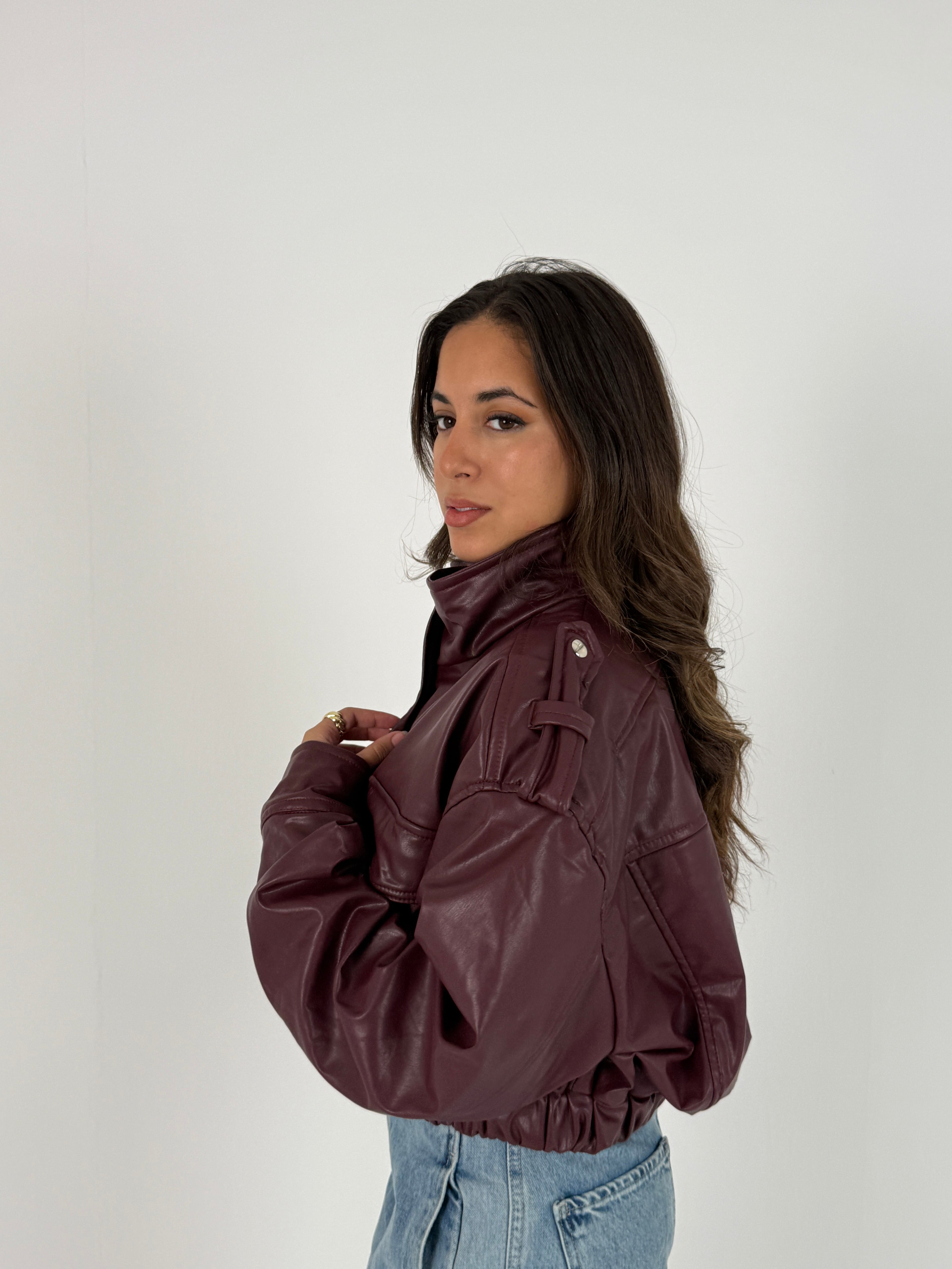 Cropped Faux Leather Jacket