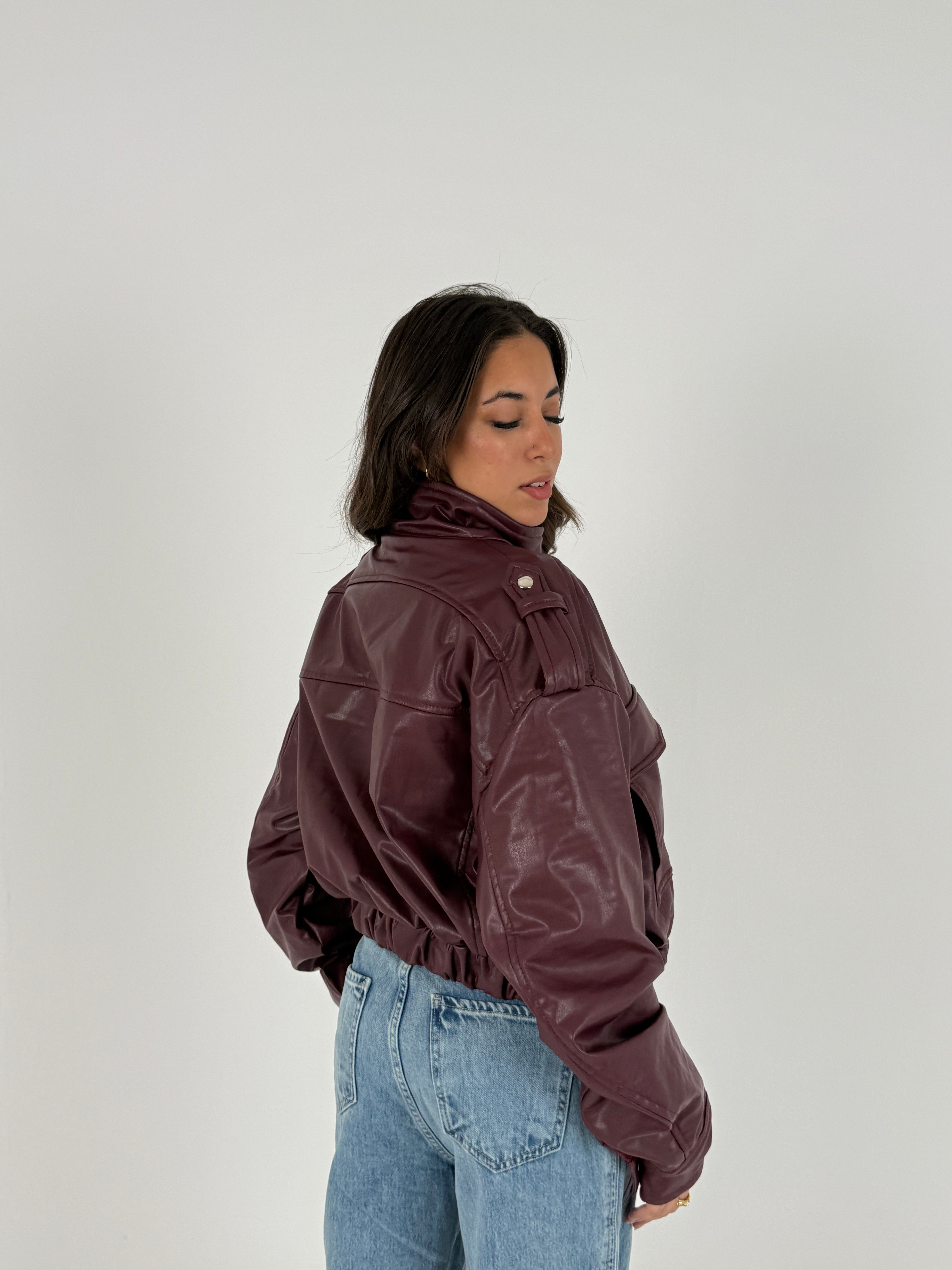 Cropped Faux Leather Jacket