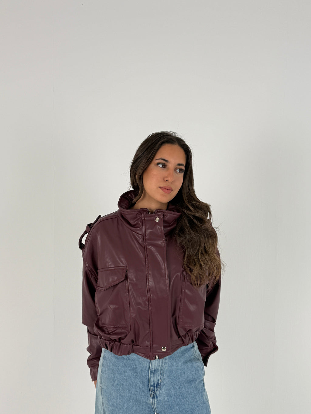 Cropped Faux Leather Jacket