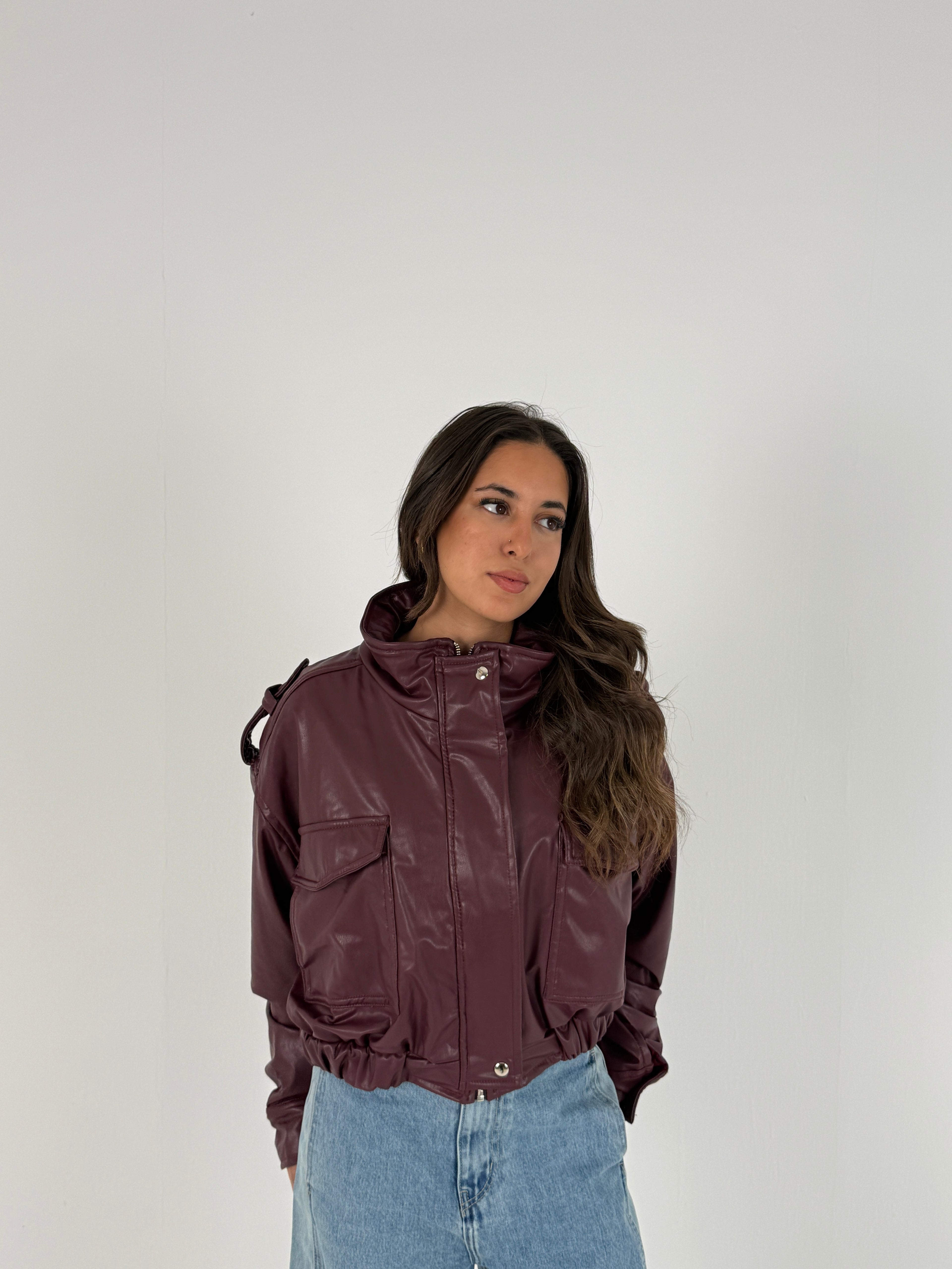 Cropped Faux Leather Jacket