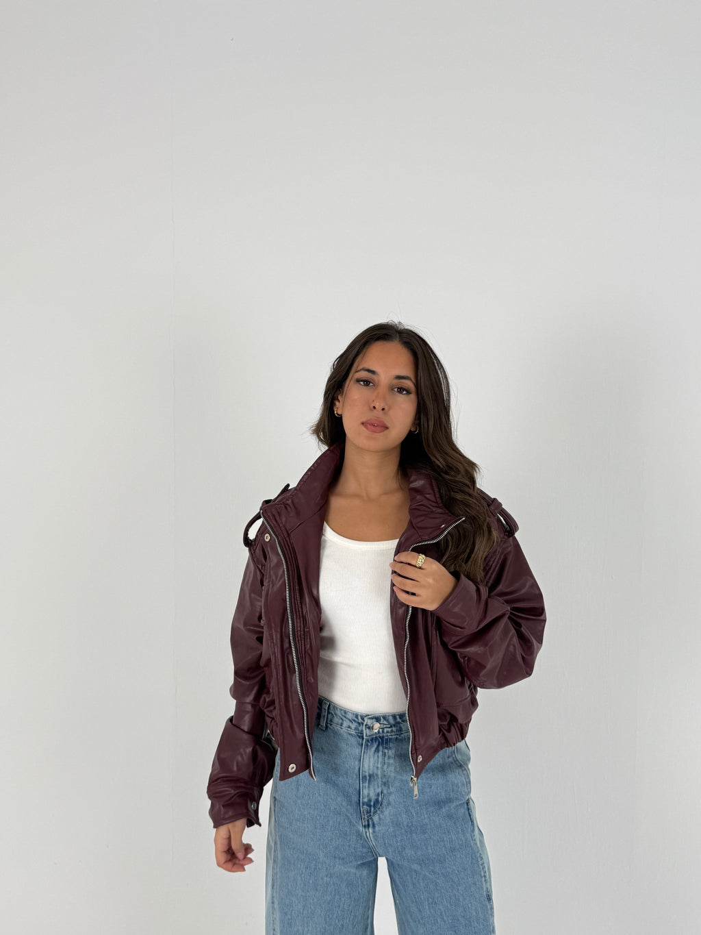 Cropped Faux Leather Jacket
