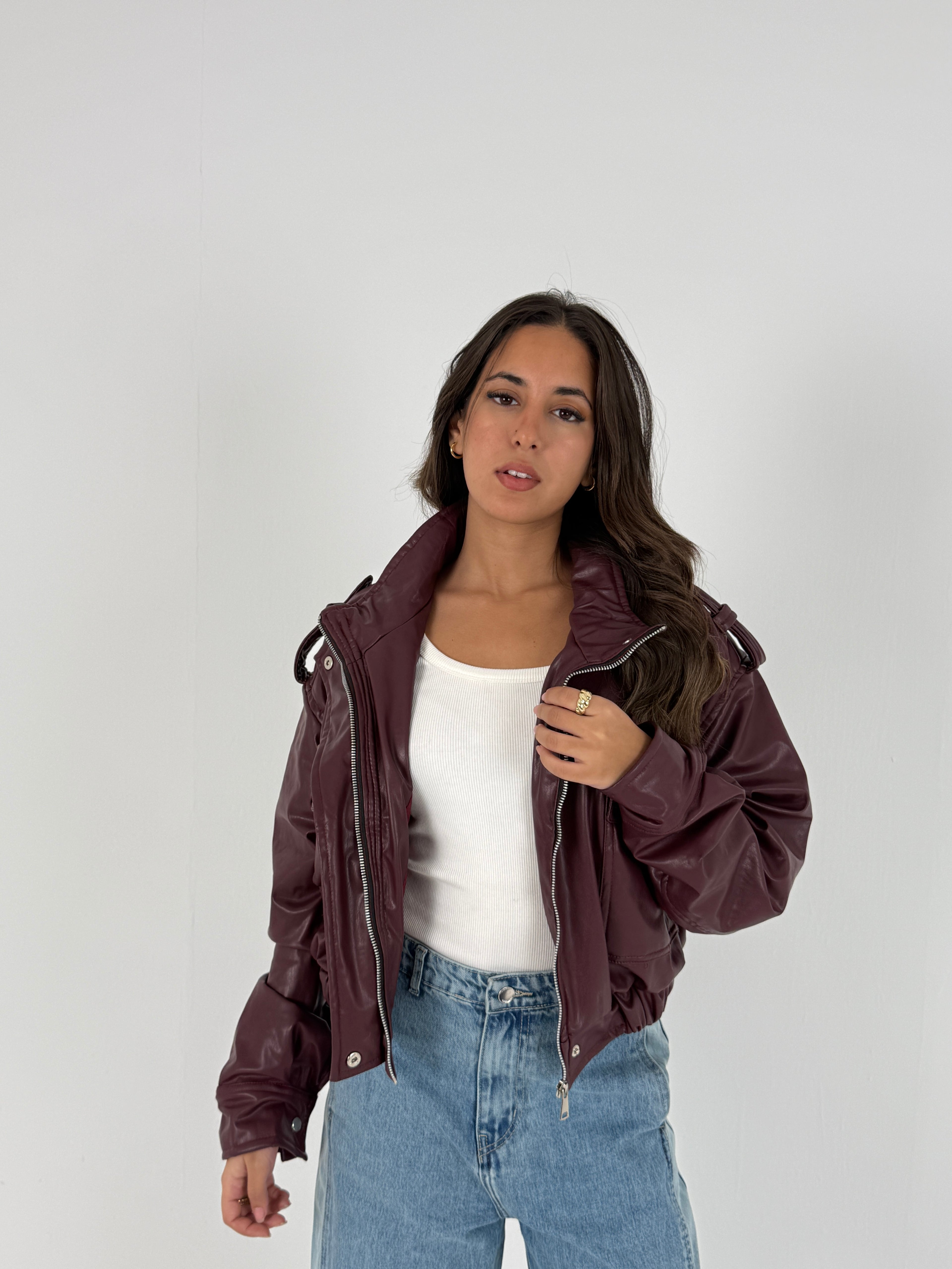 Cropped Faux Leather Jacket