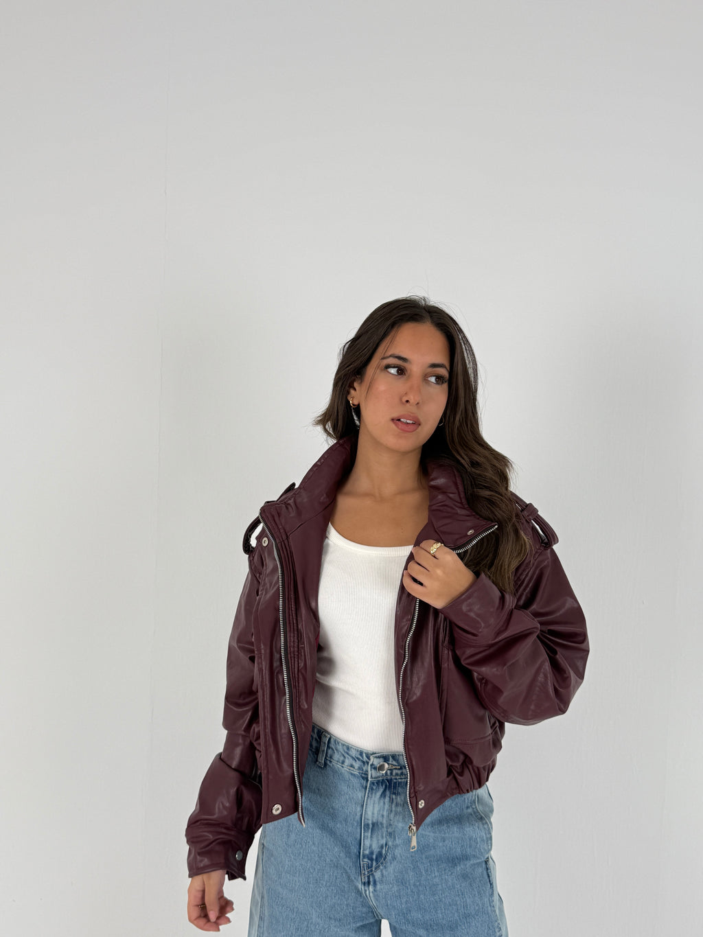 Cropped Faux Leather Jacket