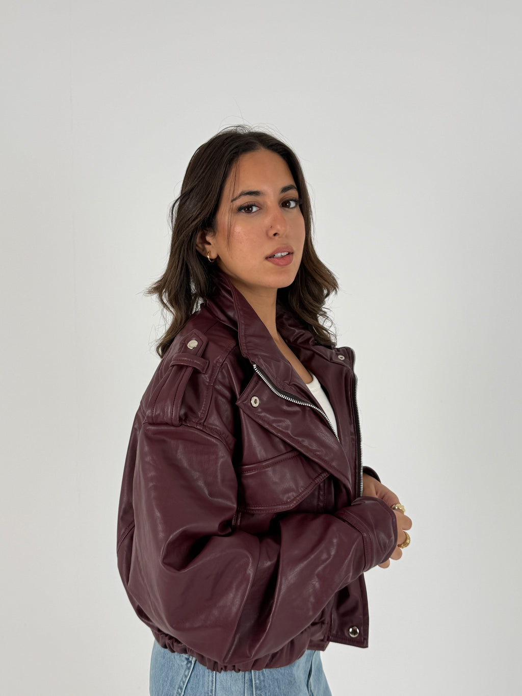 Cropped Faux Leather Jacket