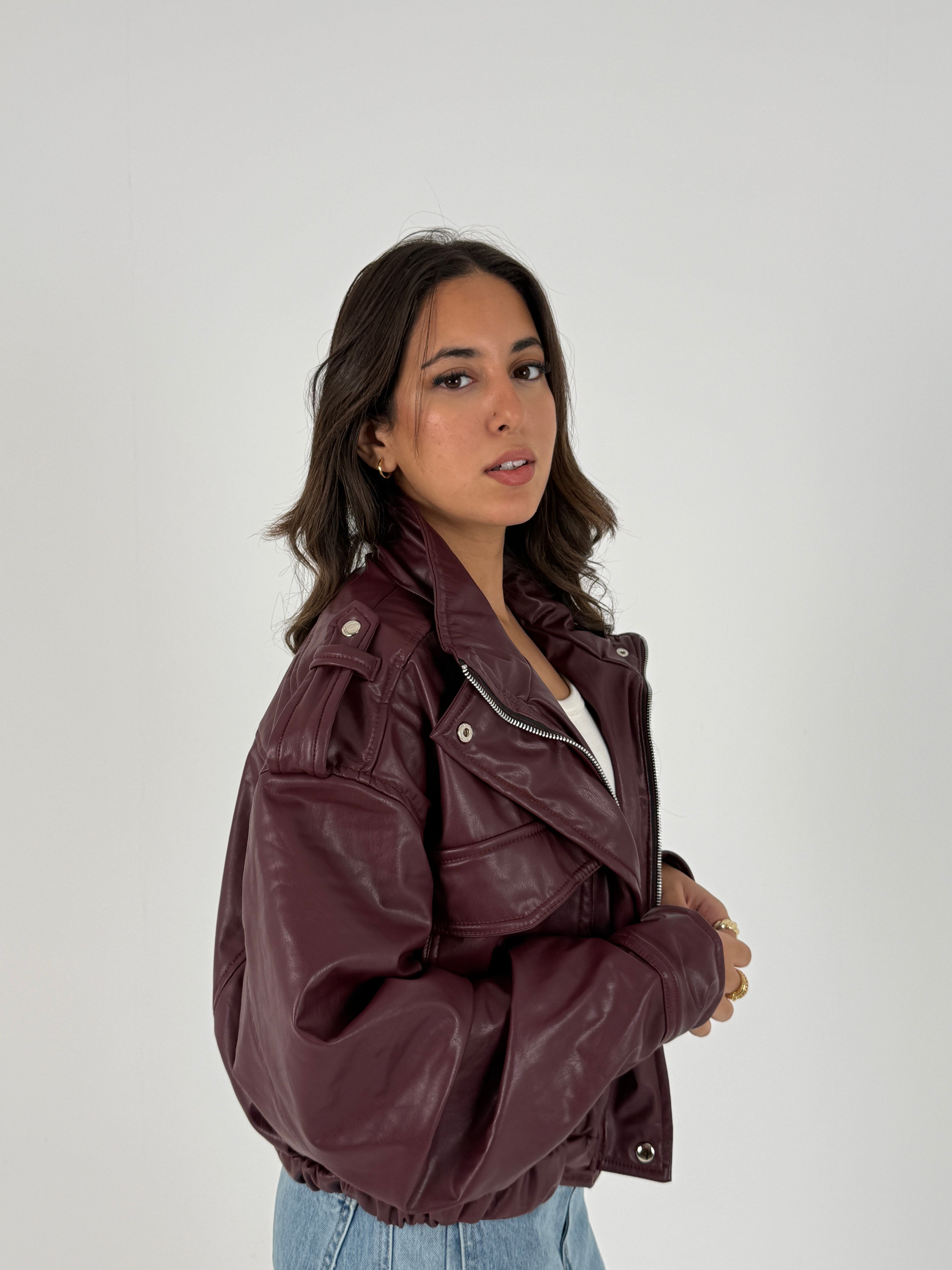 Cropped Faux Leather Jacket