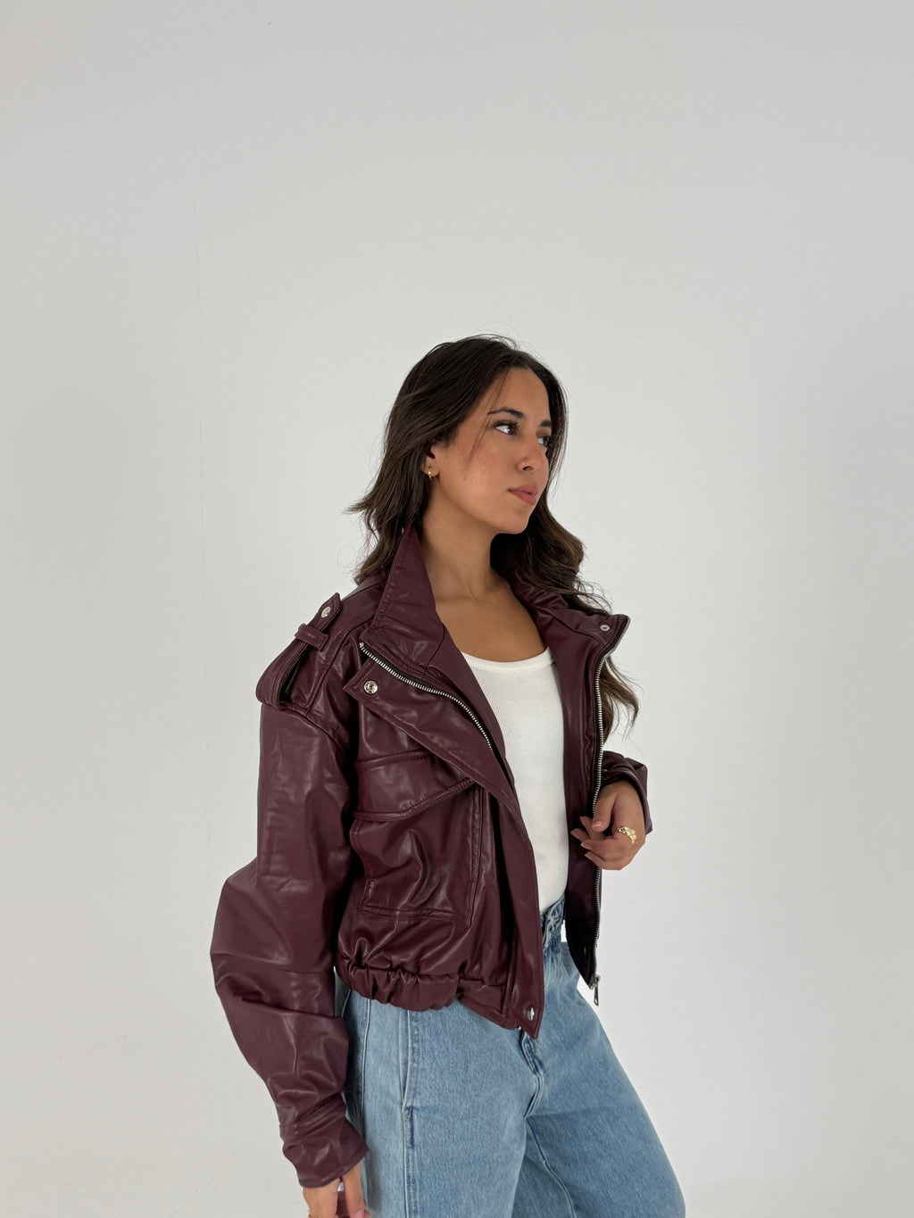 Cropped Faux Leather Jacket