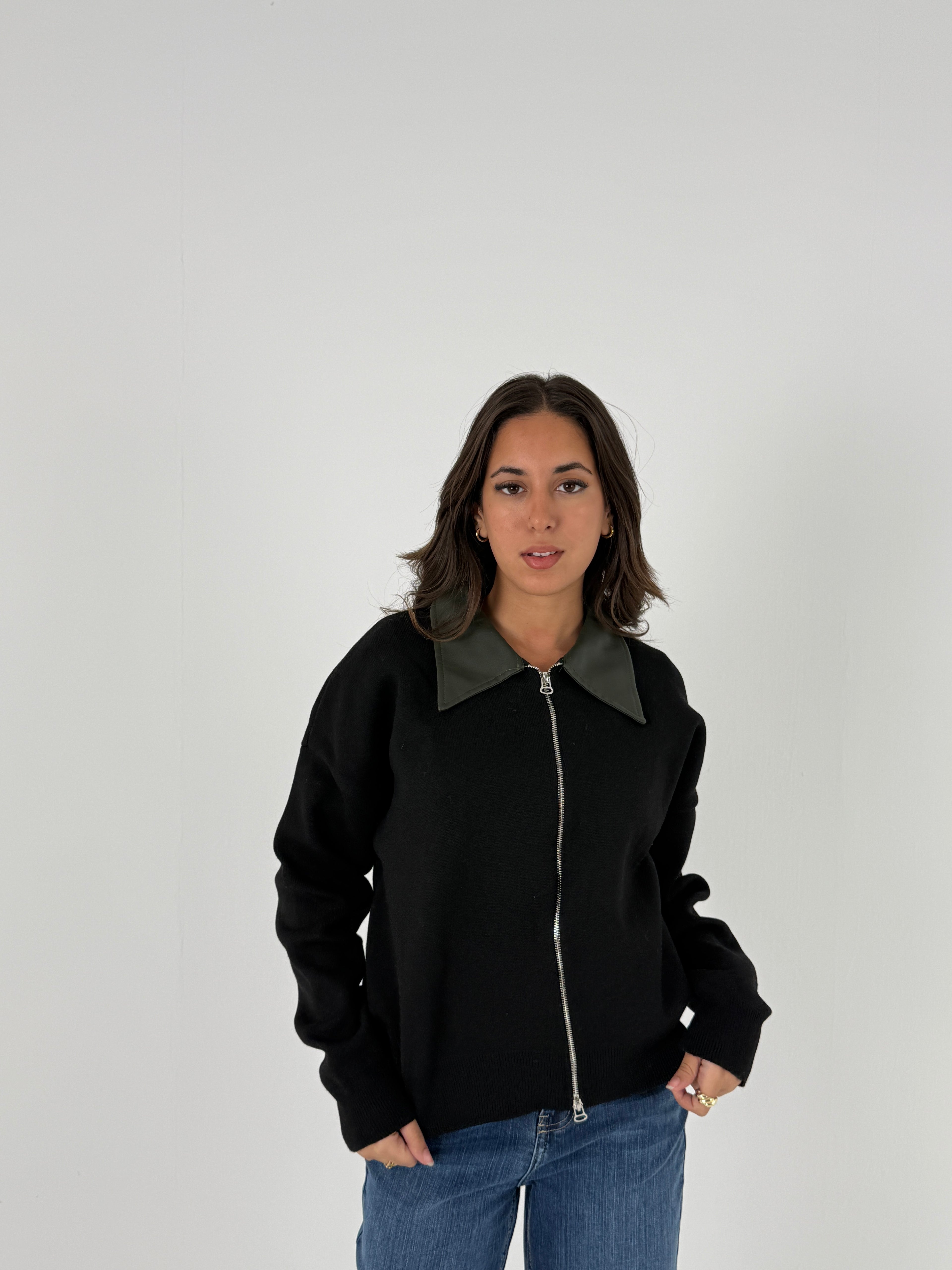 Sweater with Leather Collar