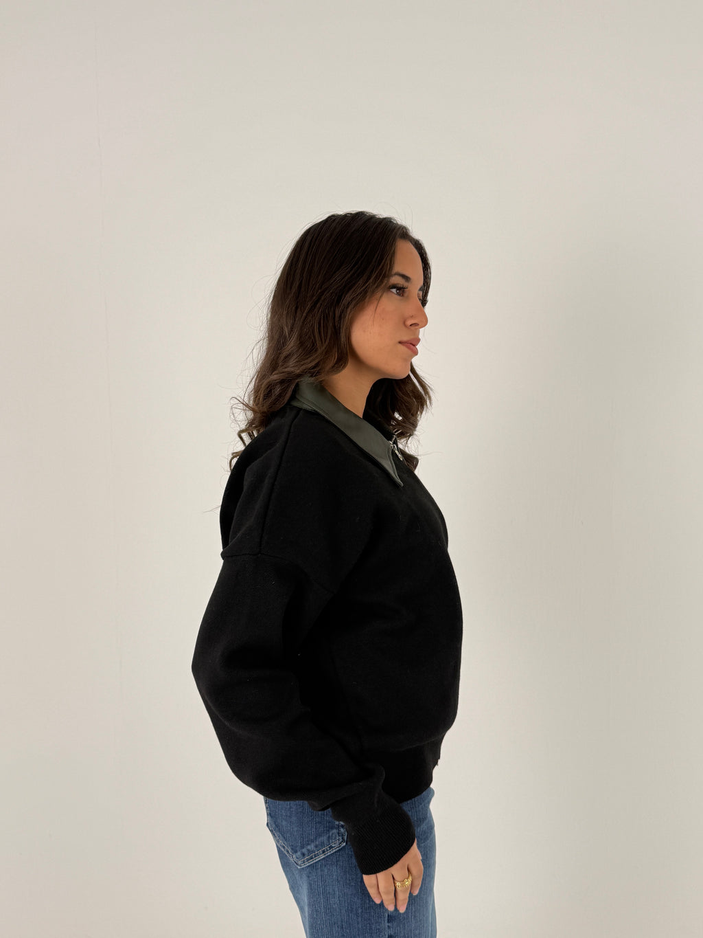 Sweater with Leather Collar