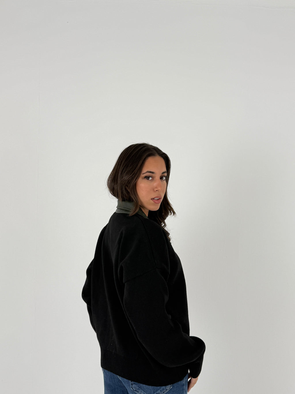 Sweater with Leather Collar