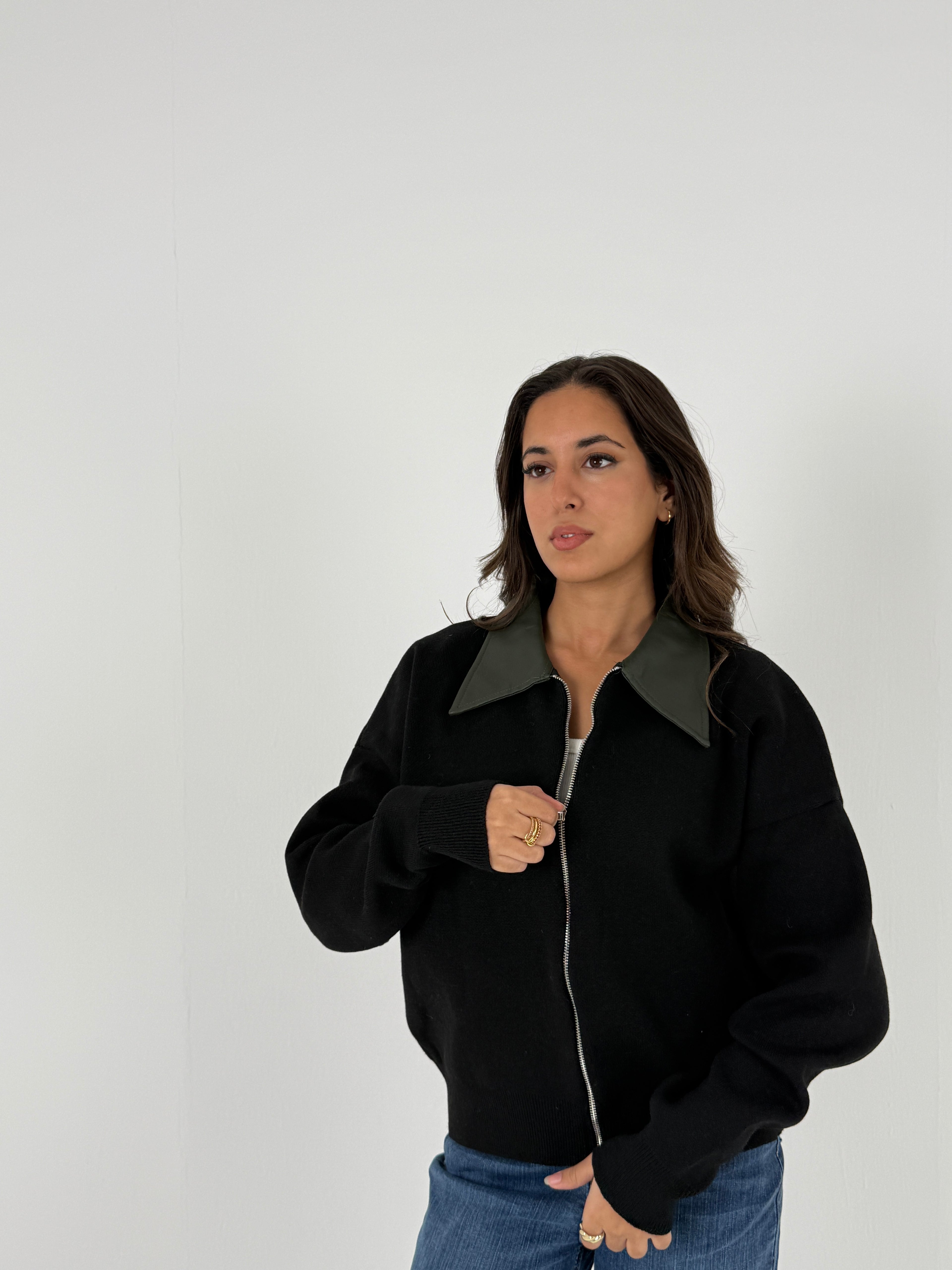 Sweater with Leather Collar