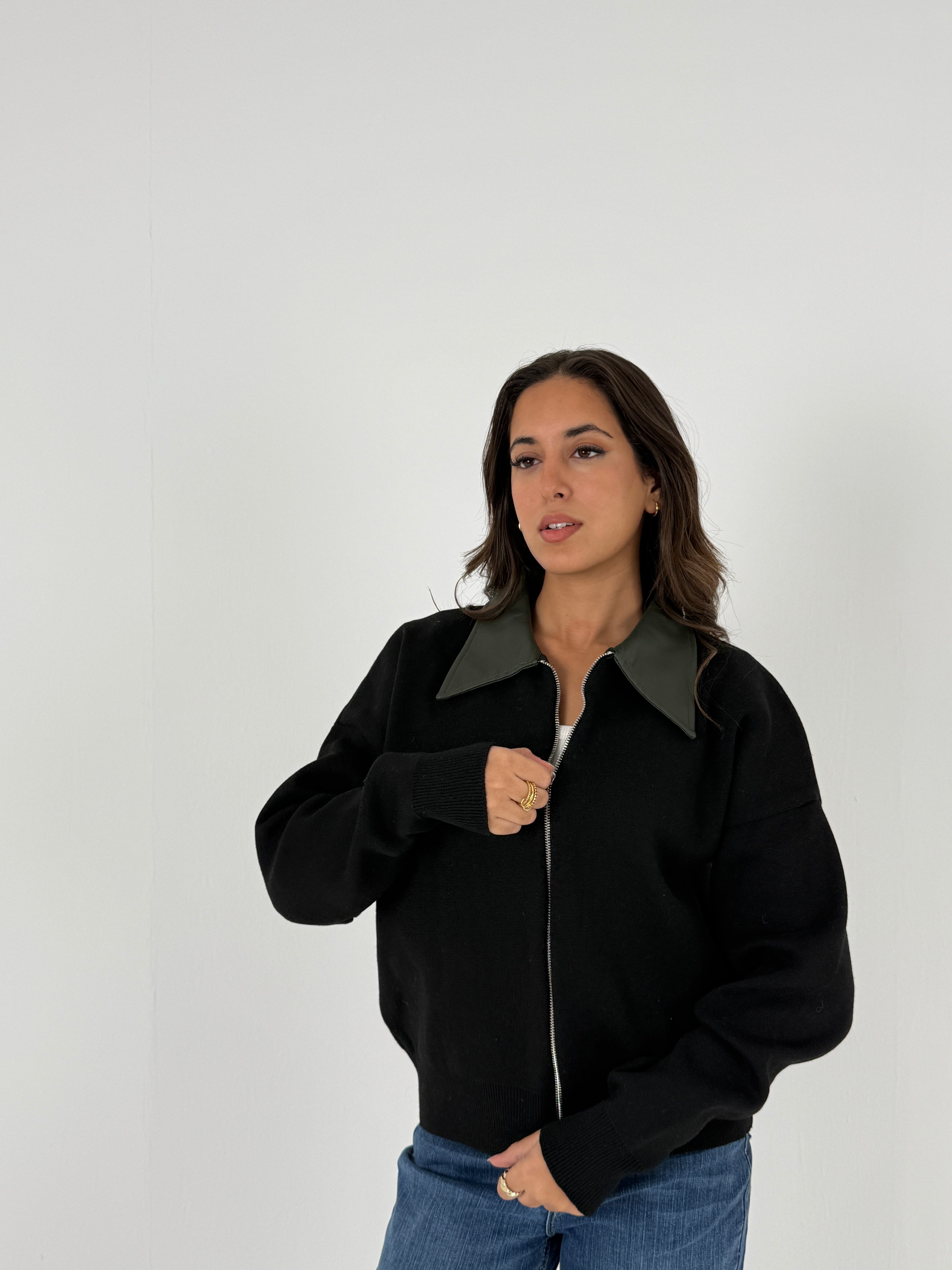 Sweater with Leather Collar